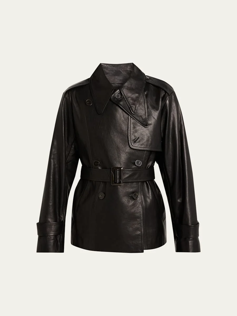 Iggy Belted Leather Trench Jacket - 1