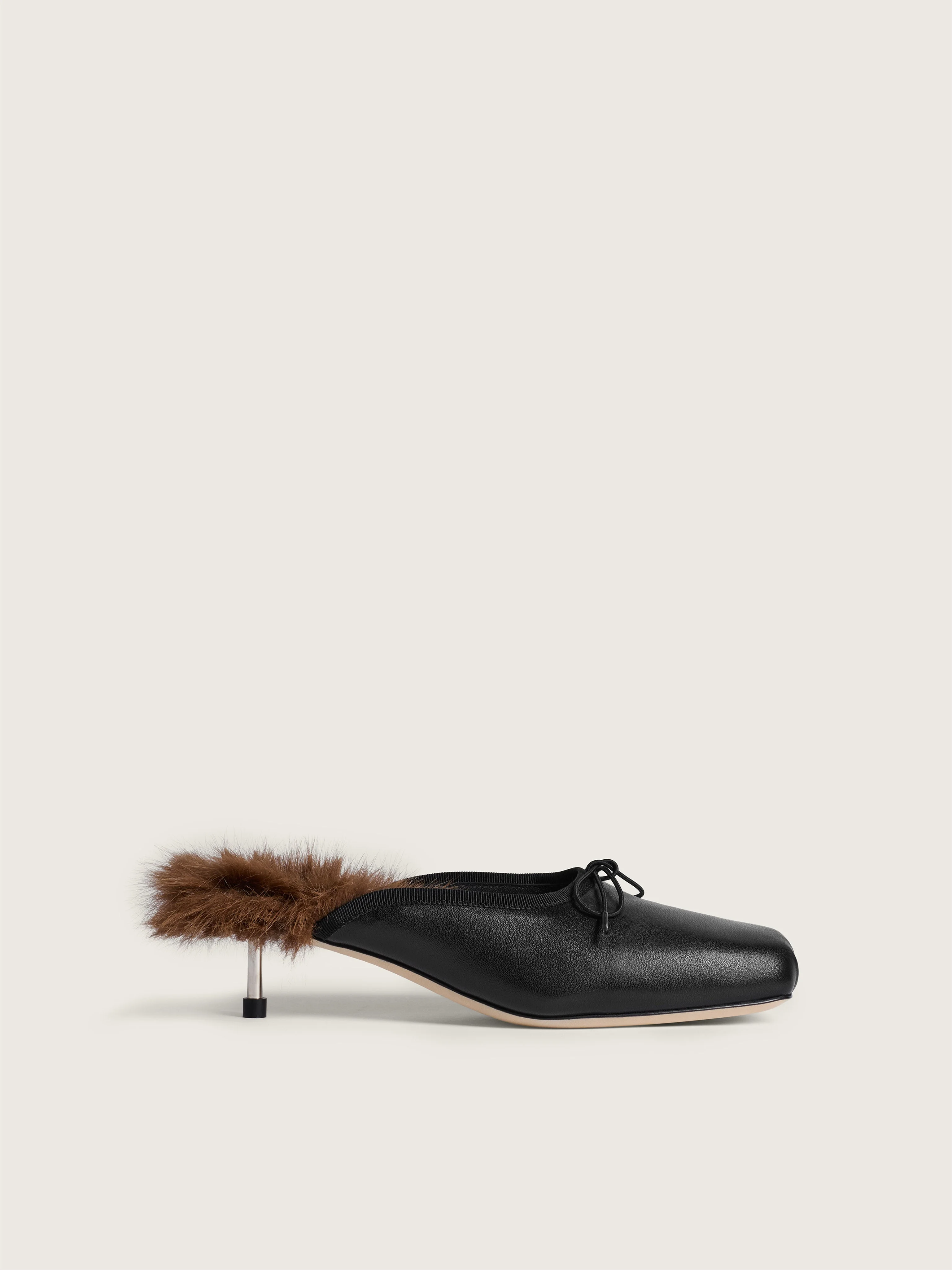 Faux Fur Lined Pointe Mule Heel - 1