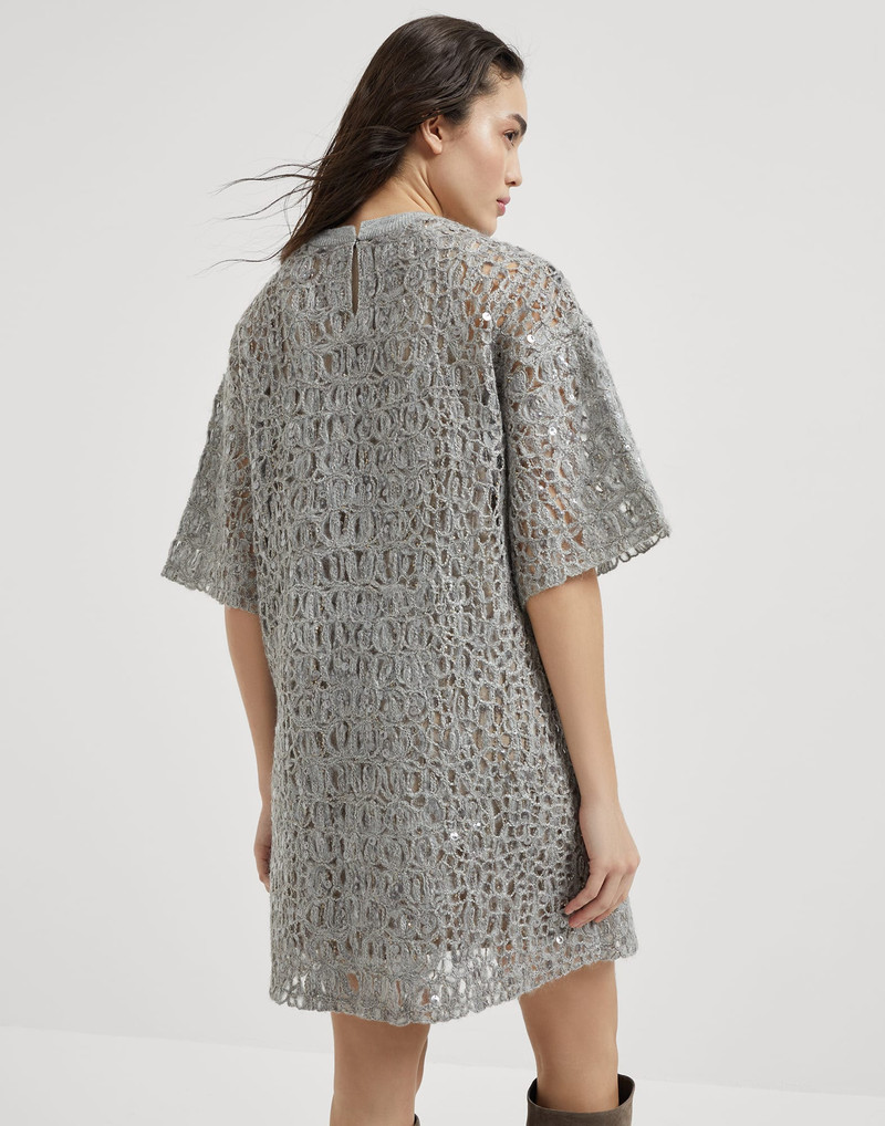 Brunello Cucinelli Dazzling croc embroidery mini knit T-shirt dress in mohair, silk and linen outlook