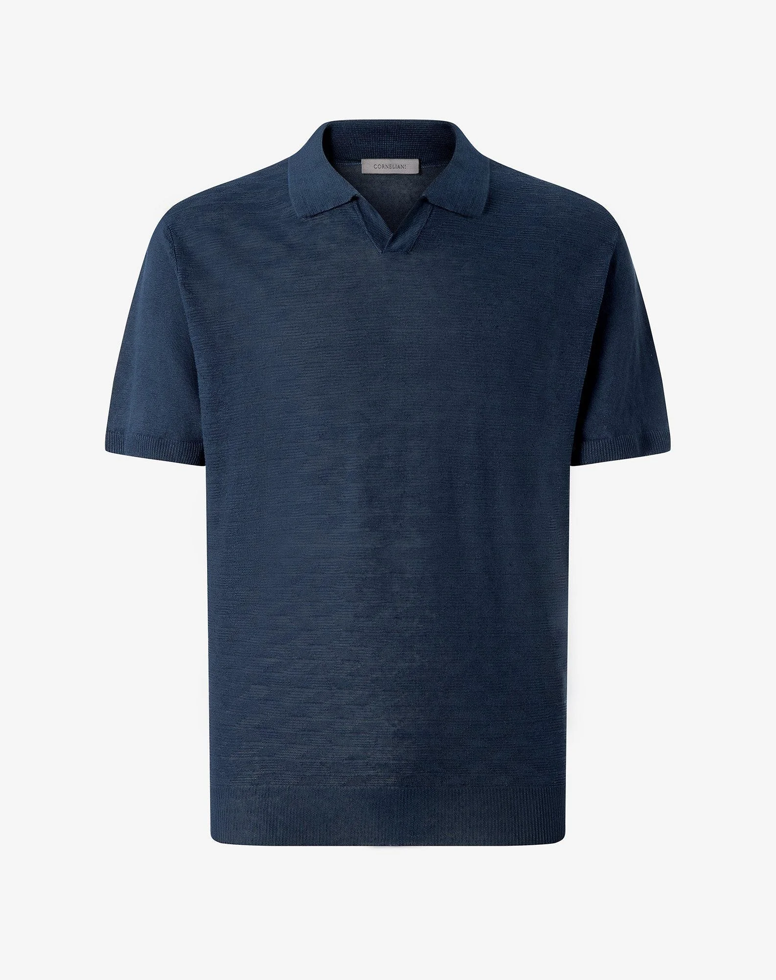 Blue linen buttonless polo shirt - 1