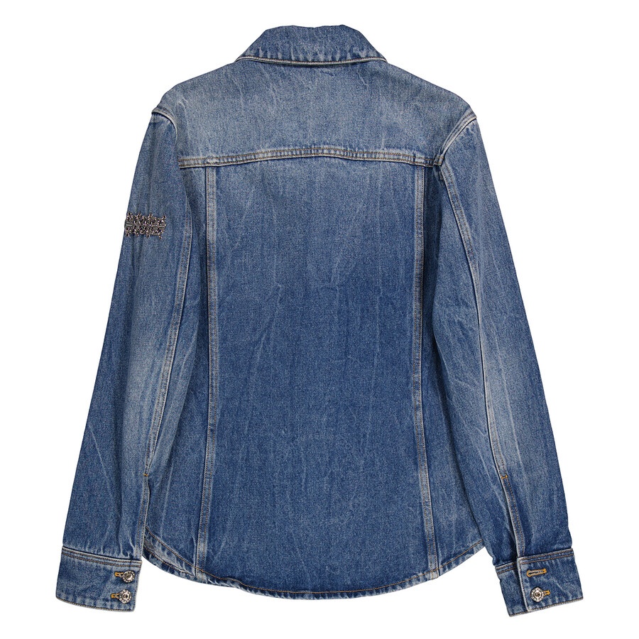 Rabanne Ladies Denim Stone Denim Shirt With 1969 Metal Discs Details - 7