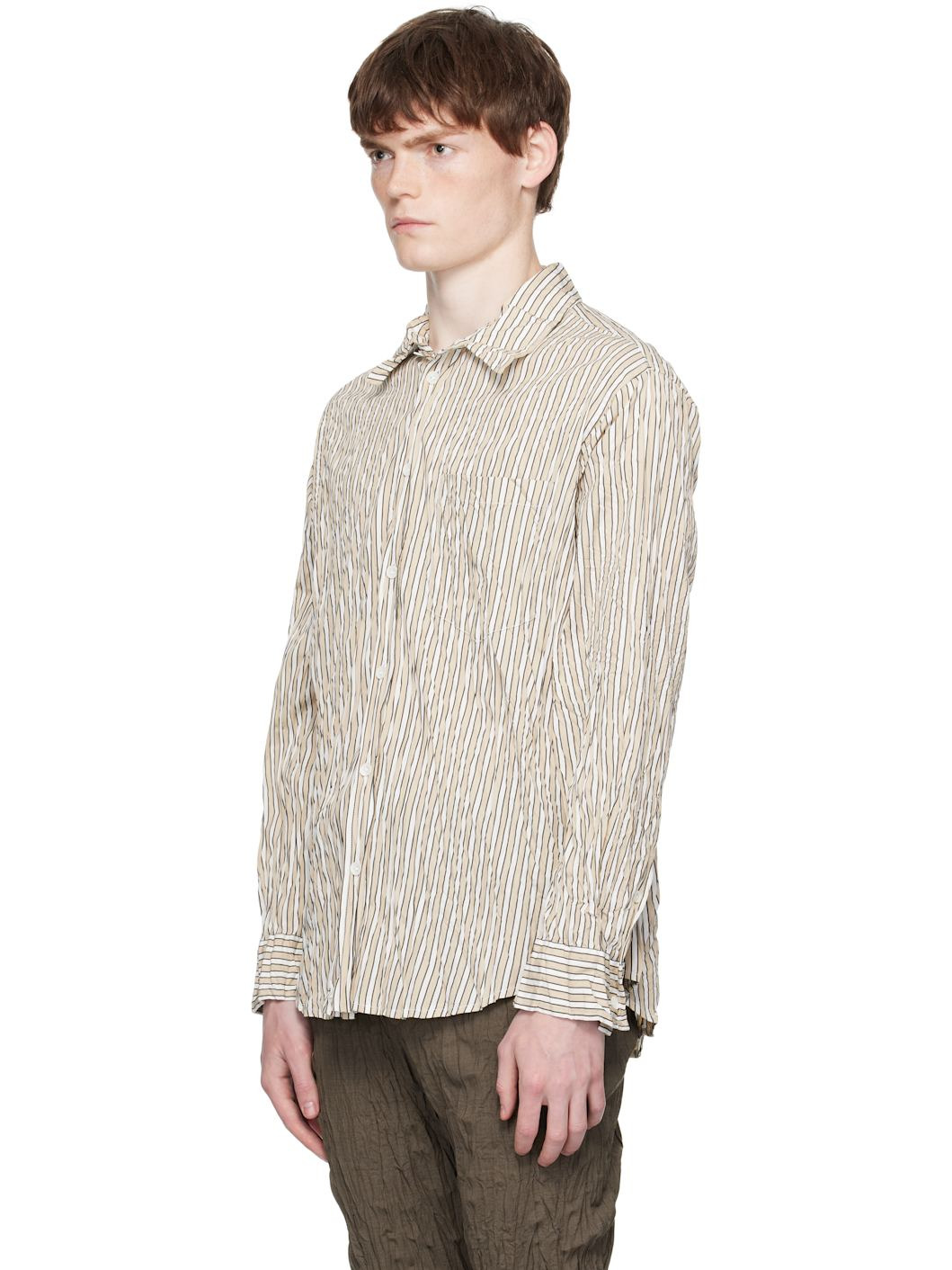 Beige & White Crushed Tech Shirt - 4