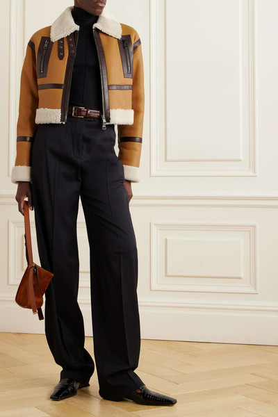 Tod's Cropped leather-trimmed shearling jacket outlook