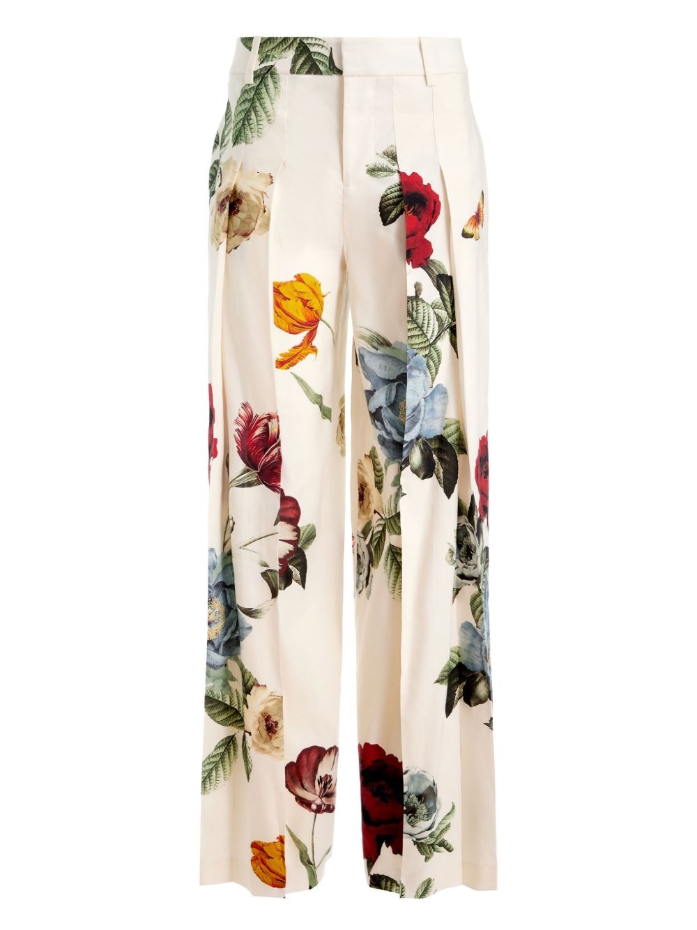 pleated floral trousers - 1