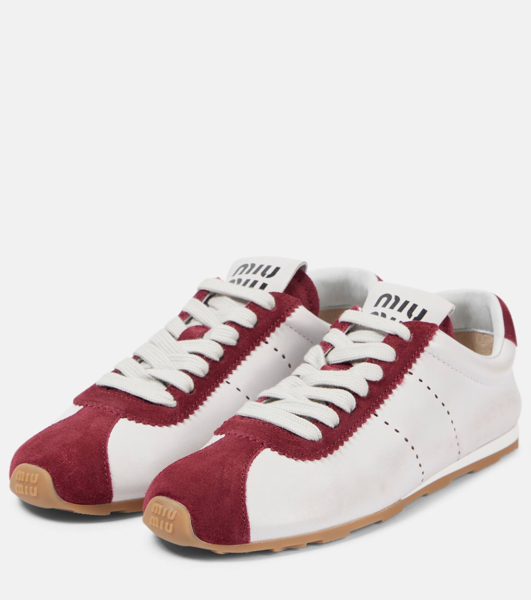 Plume suede-trimmed leather sneakers - 4