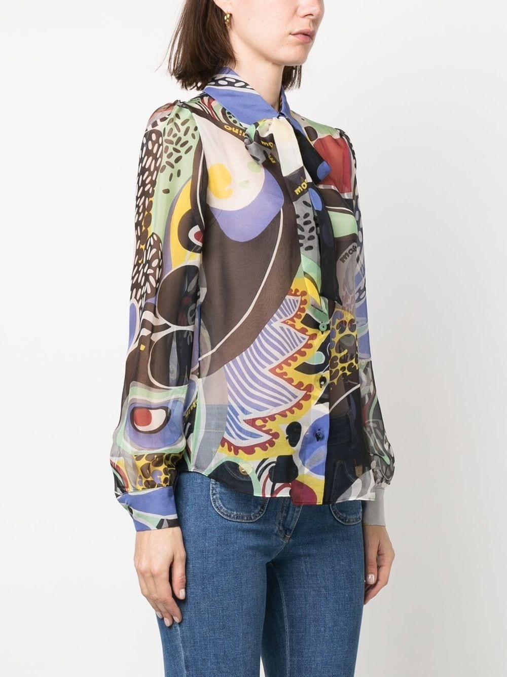 abstract-pattern pussybow blouse - 3