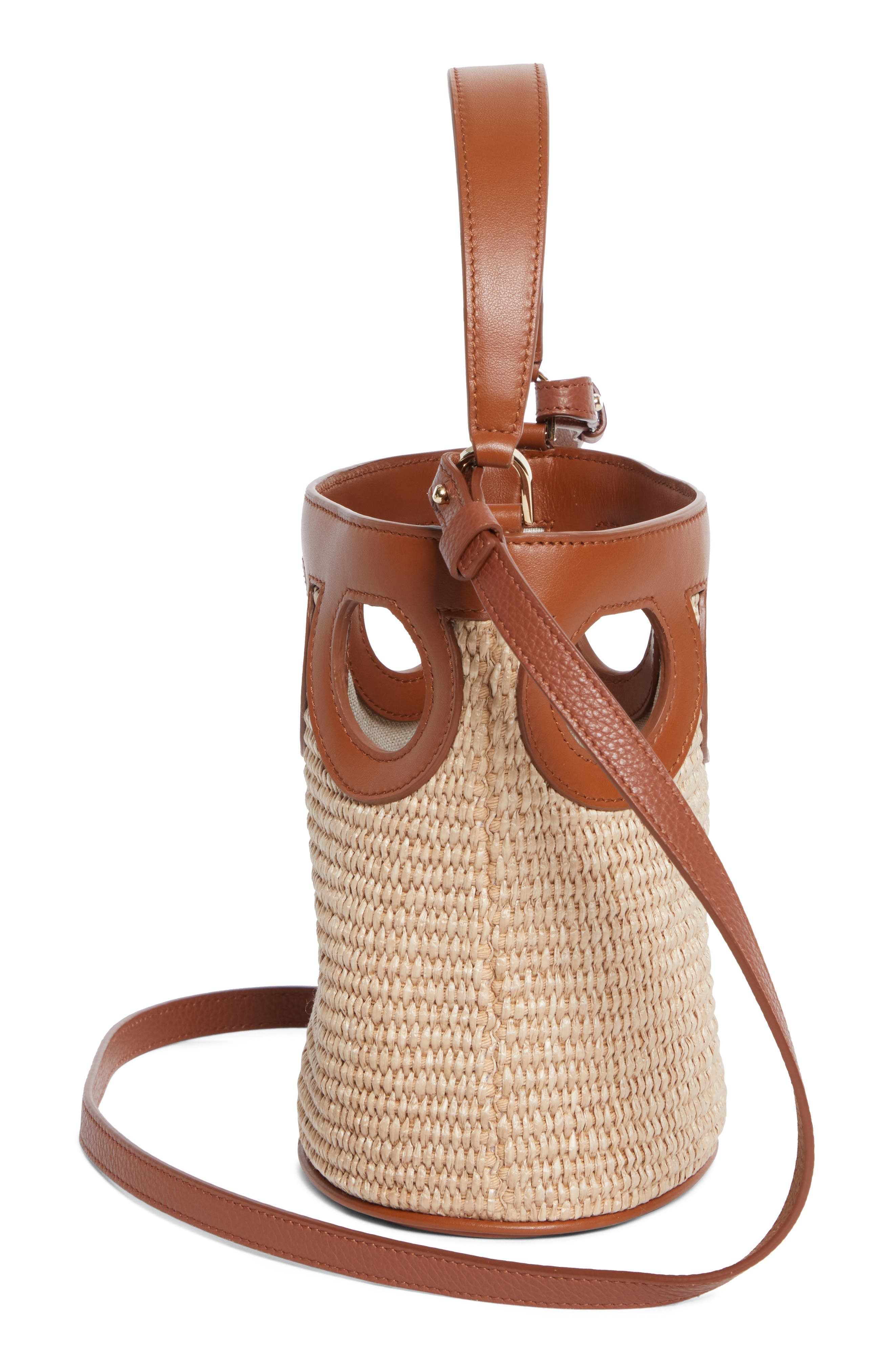 FERRAGAMO Mini Gancio Outline Raffia Bucket Bag in Naturale/Resort at Nordstrom - 6