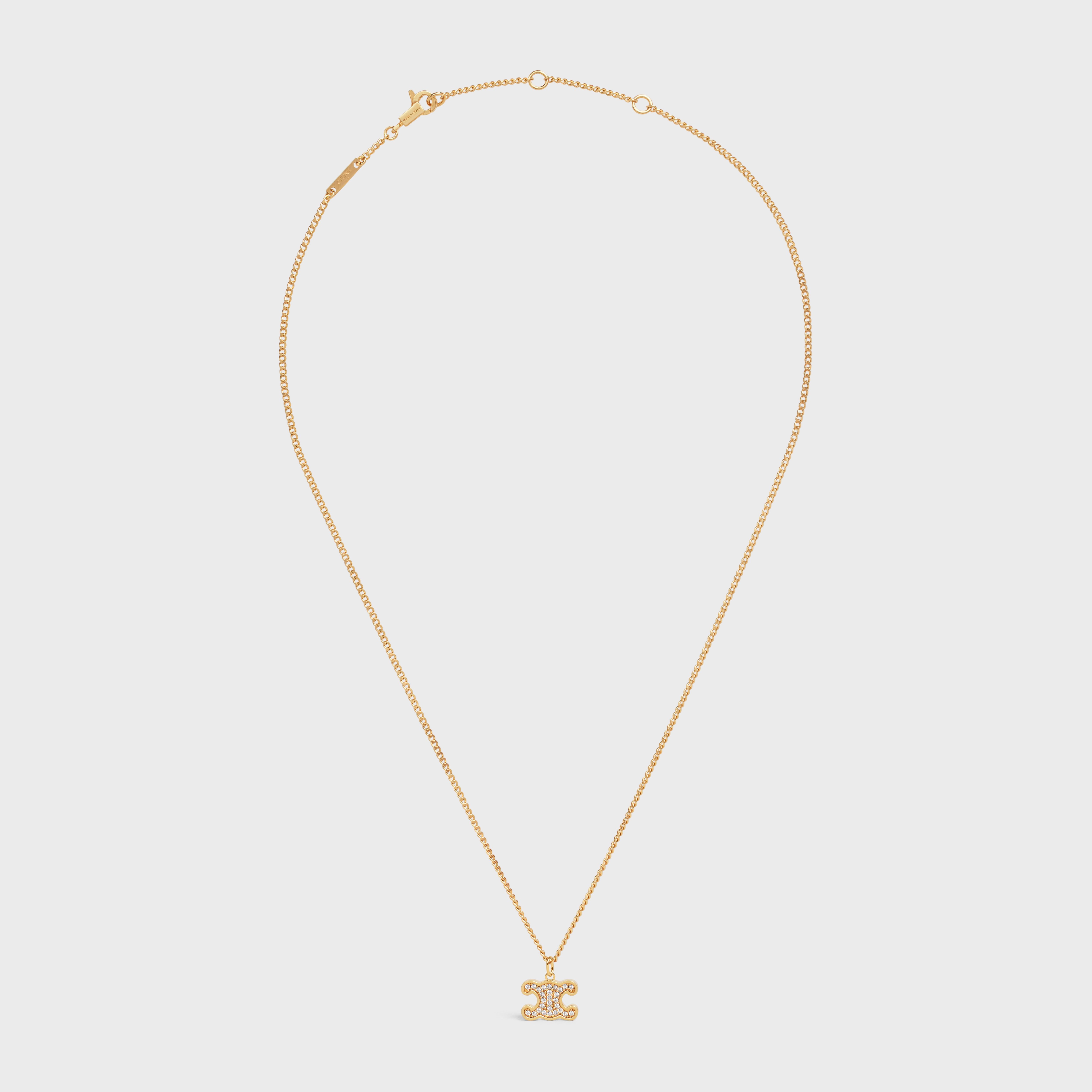 【Celine】 Triomphe Rhinestone Necklace Brass Gold Crystals CELINE Necklace Triomphe Rhinestone Gold Finish Brass