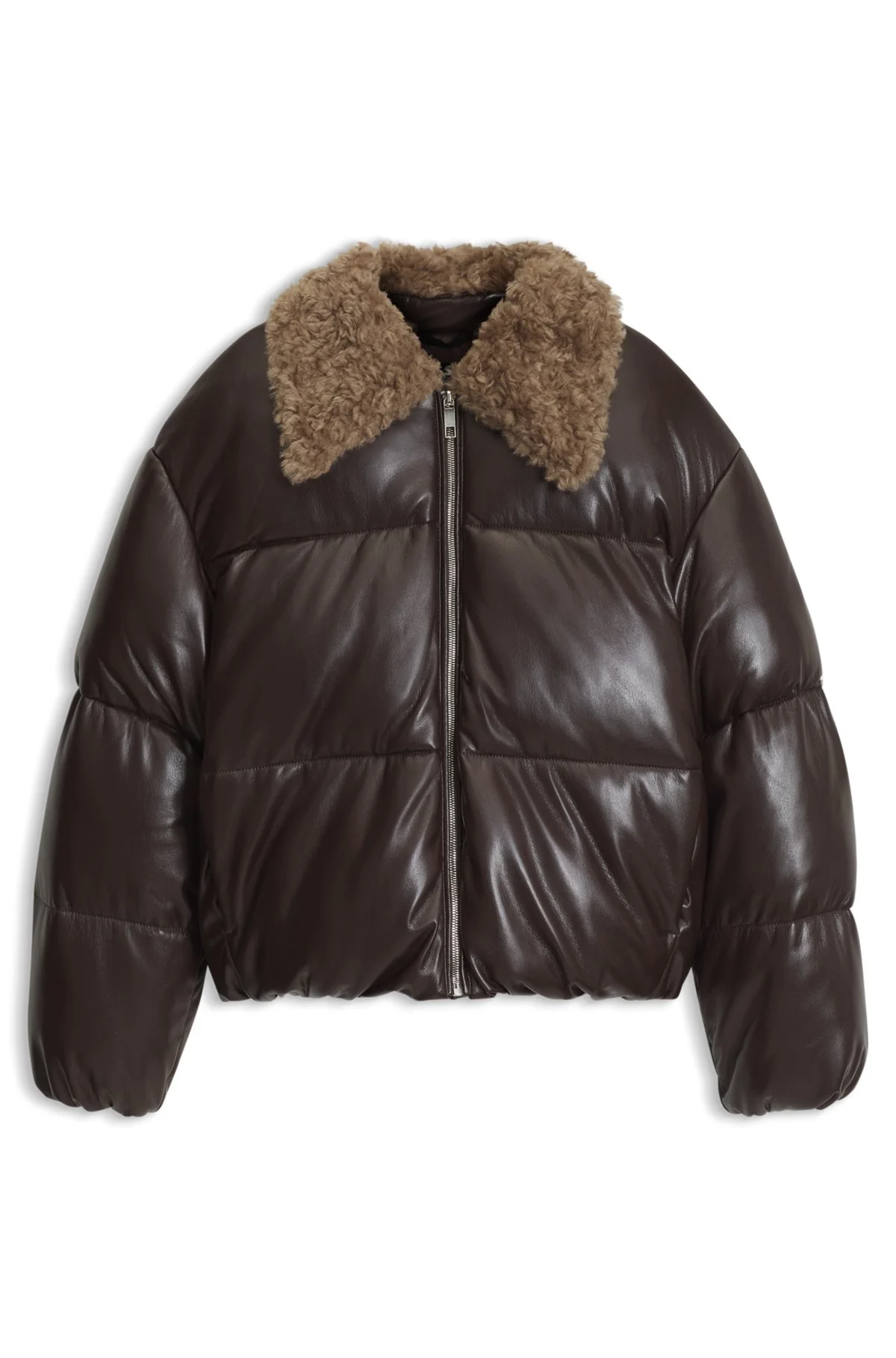 FAUX-LEATHER BOMBER JACKET WITH TEDDY COLLAR - 1