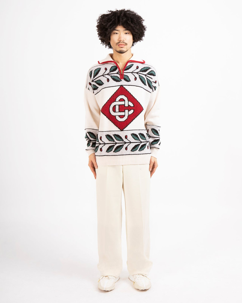 White Red Diamond Logo Zip Up Knit 3
