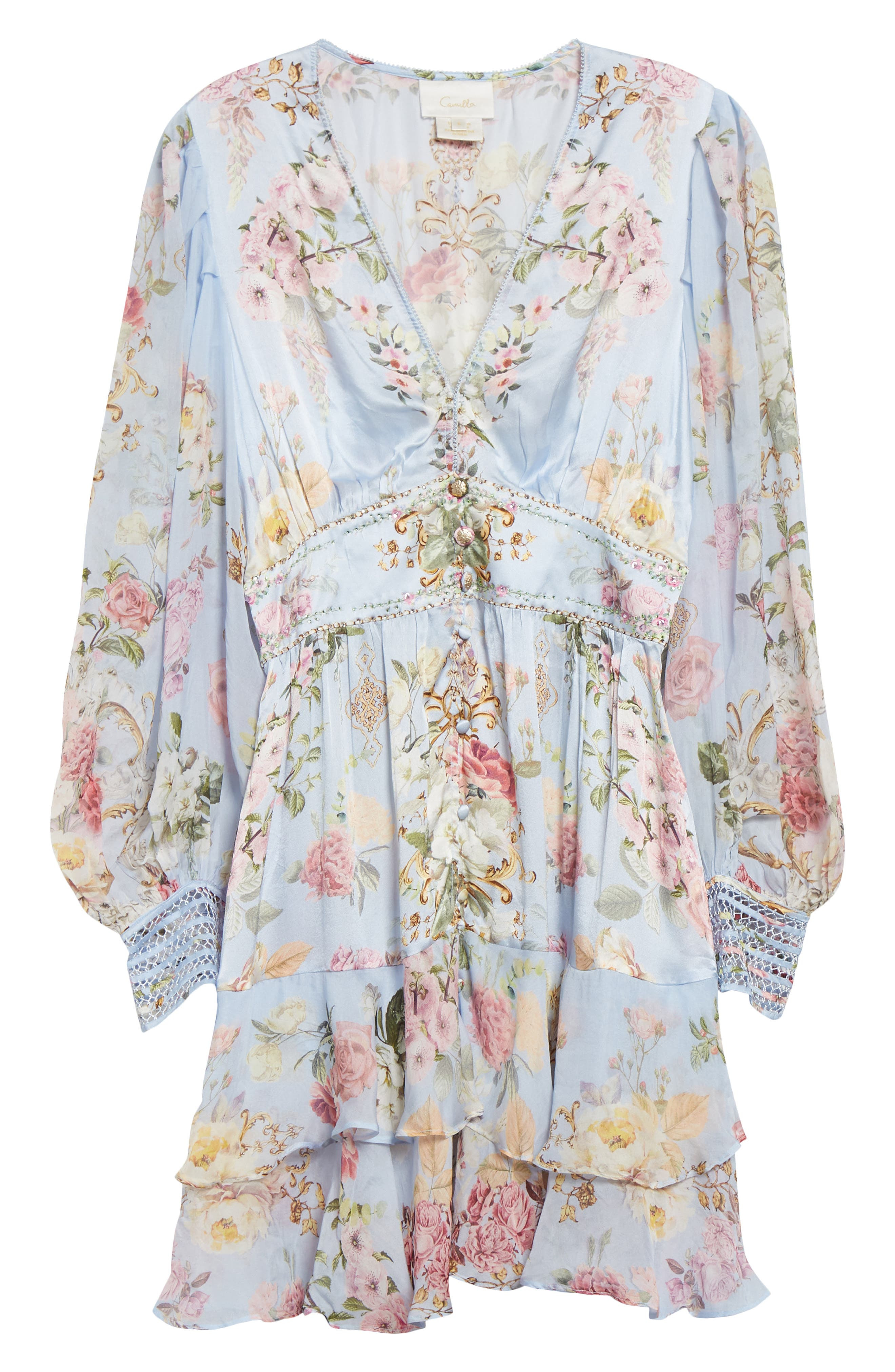 Camilla Tiled In Time Button Front Long Sleeve Silk Minidress at Nordstrom - 5