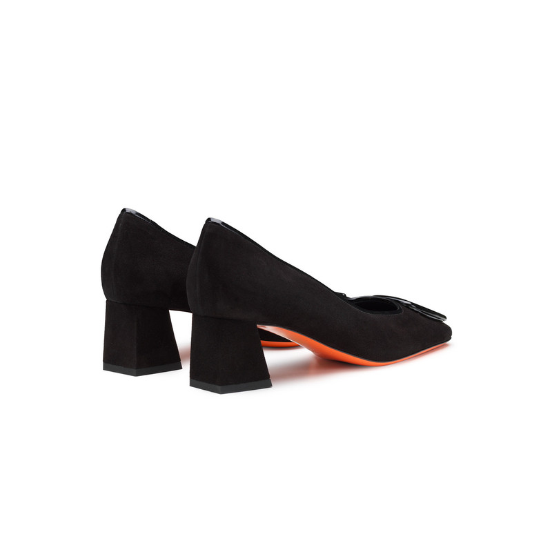 Women's black suede mid-heel pump 4