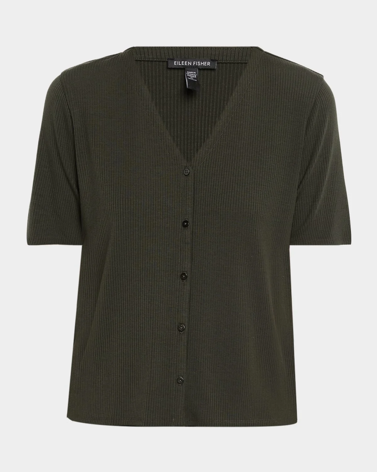 V-Neck Rib Knit Jersey Top - 1