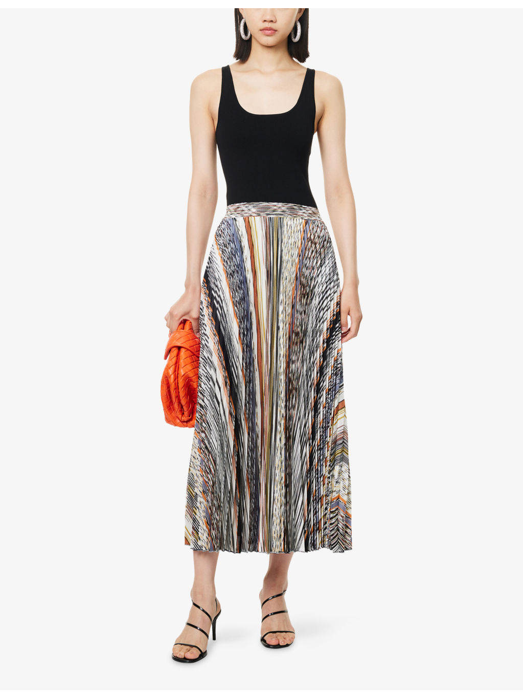 Pleated Graphic-Pattern Knit Midi Skirt - 2