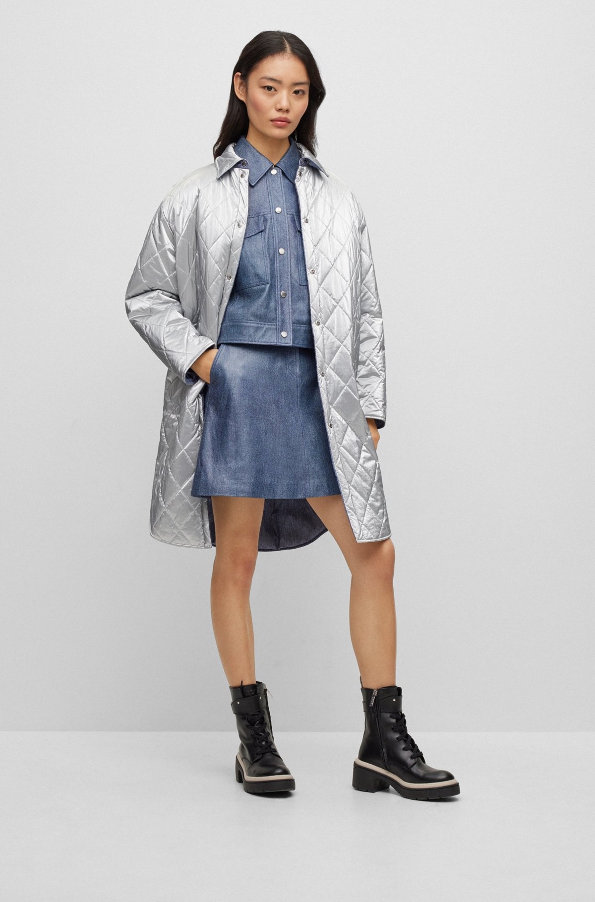 LEATHER JACKET WITH DENIM PRINT - 3