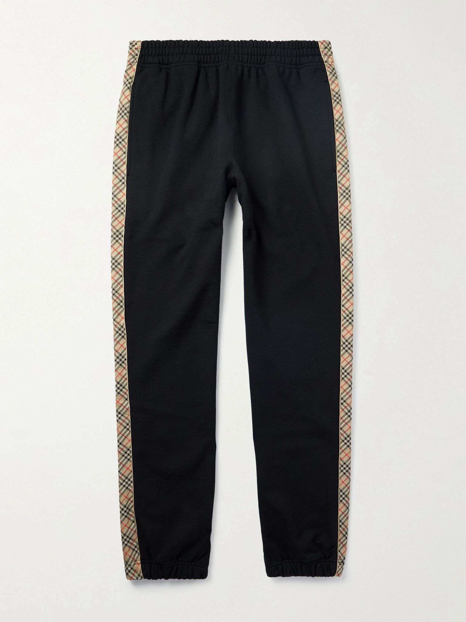 Tapered Logo-Embroidered Checked Cotton-Jersey Sweatpants Black - 1