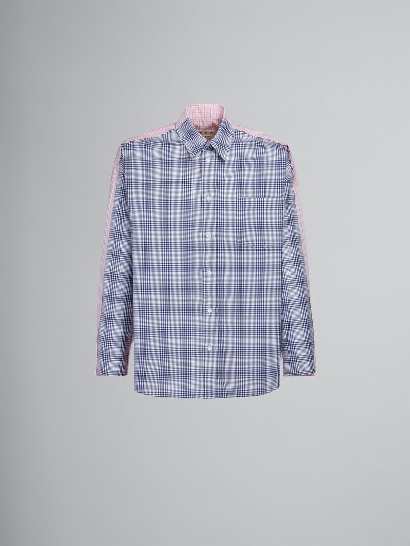 BLUE BIO POPLIN SHIRT WITH CONTRASTING CHECKS - 1