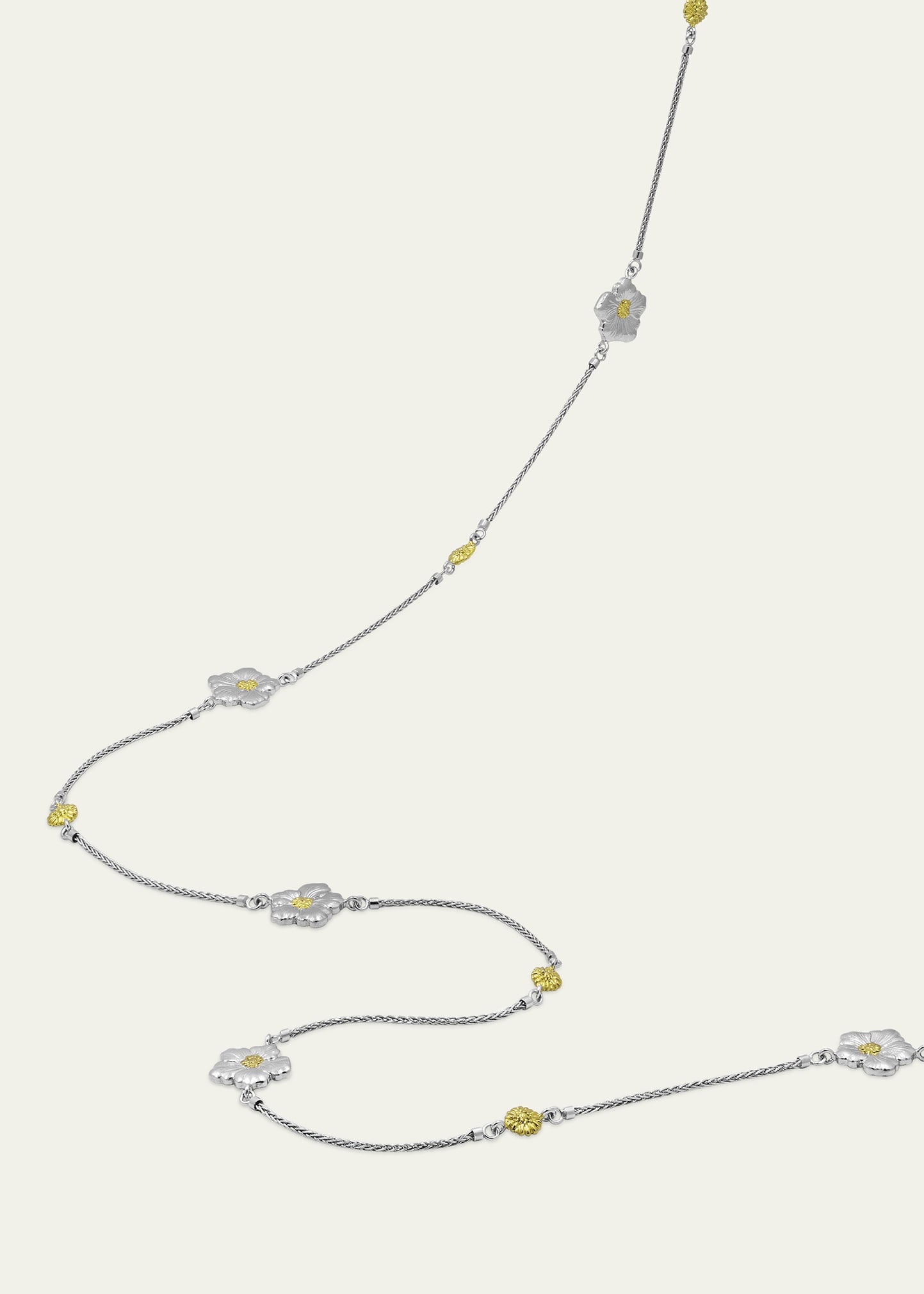 Blossoms Gardenia Long Necklace in Sterling Silver and 18K Gold with Diamonds - 3