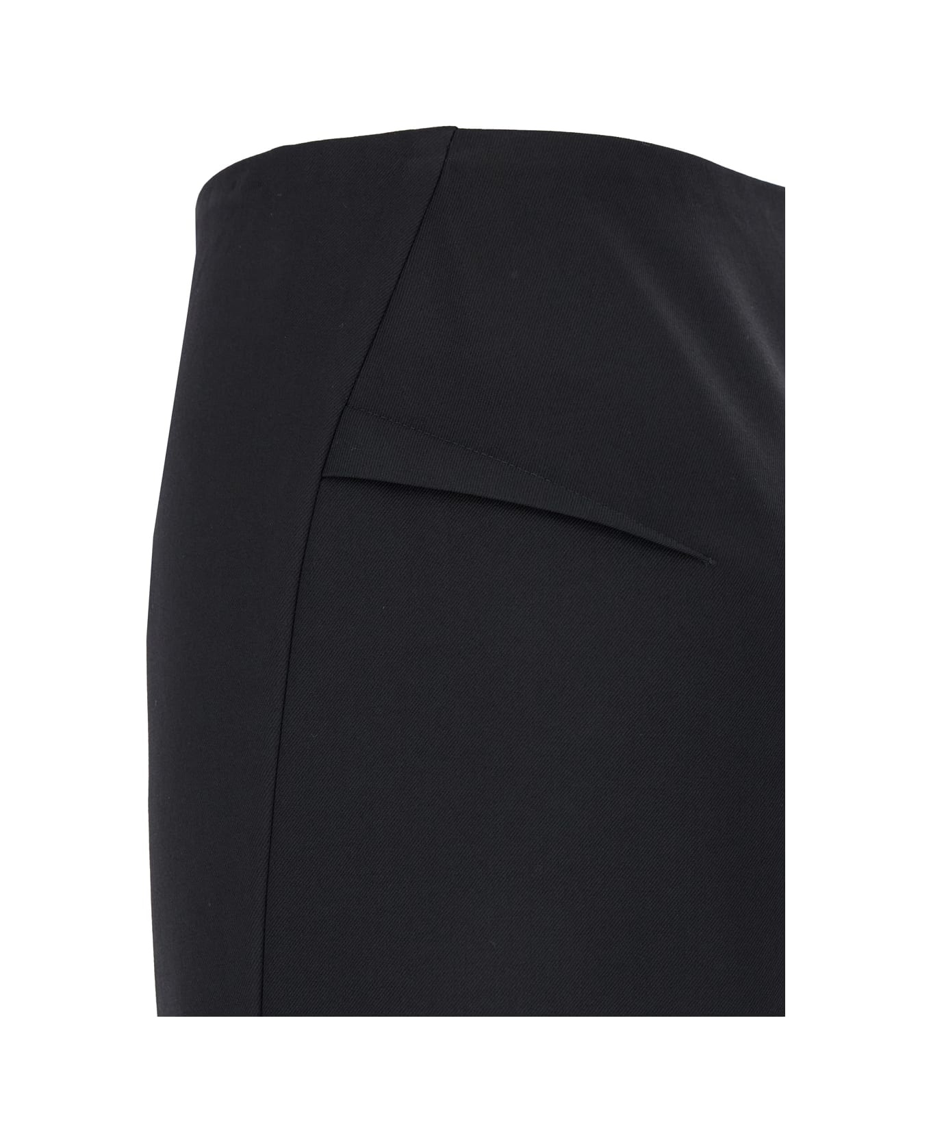 Black Midi Skirt With Side Slit In Stretch Wool Woman - 2