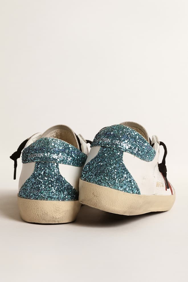 Women’s Super-Star with burgundy suede star and light blue glitter heel tab - 4