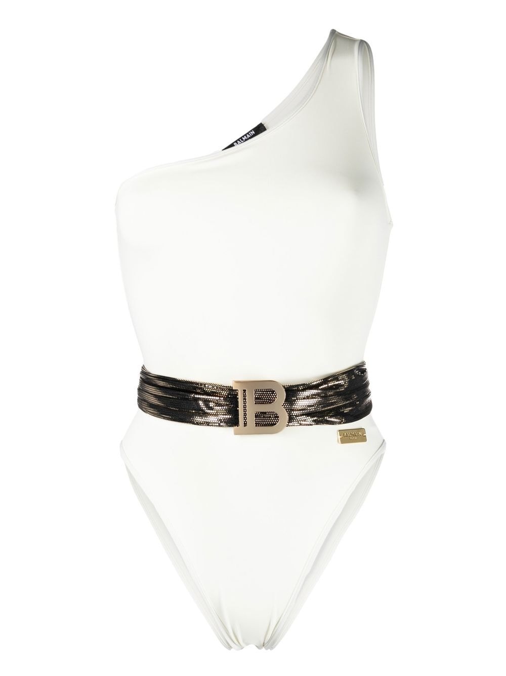 logo-plaque one-shoulder swimsuit - 1