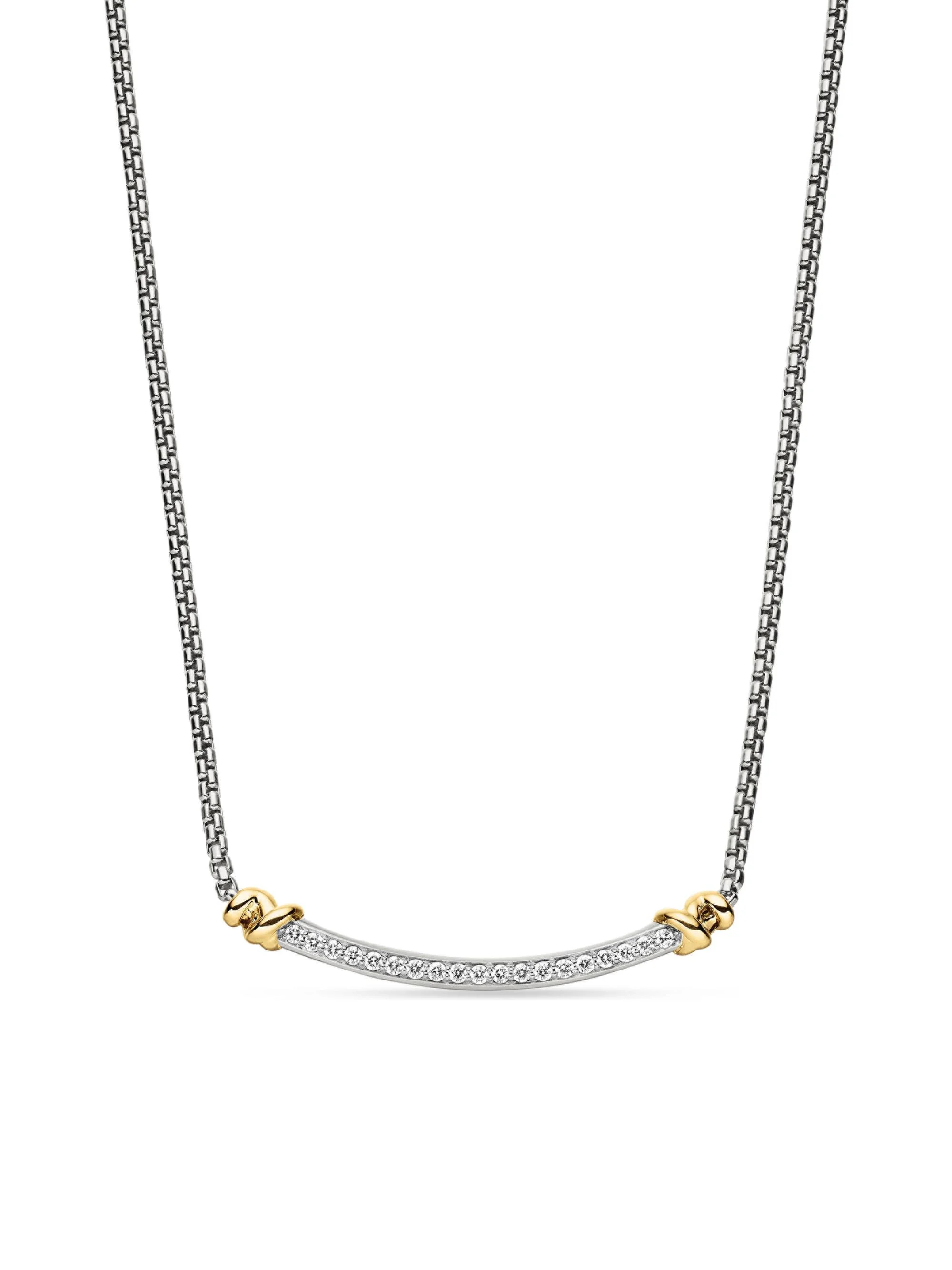 Women's Petite Helena Wrap Station Necklace in Sterling Silver with 18K Yellow Gold and Diamonds, 29 - 1