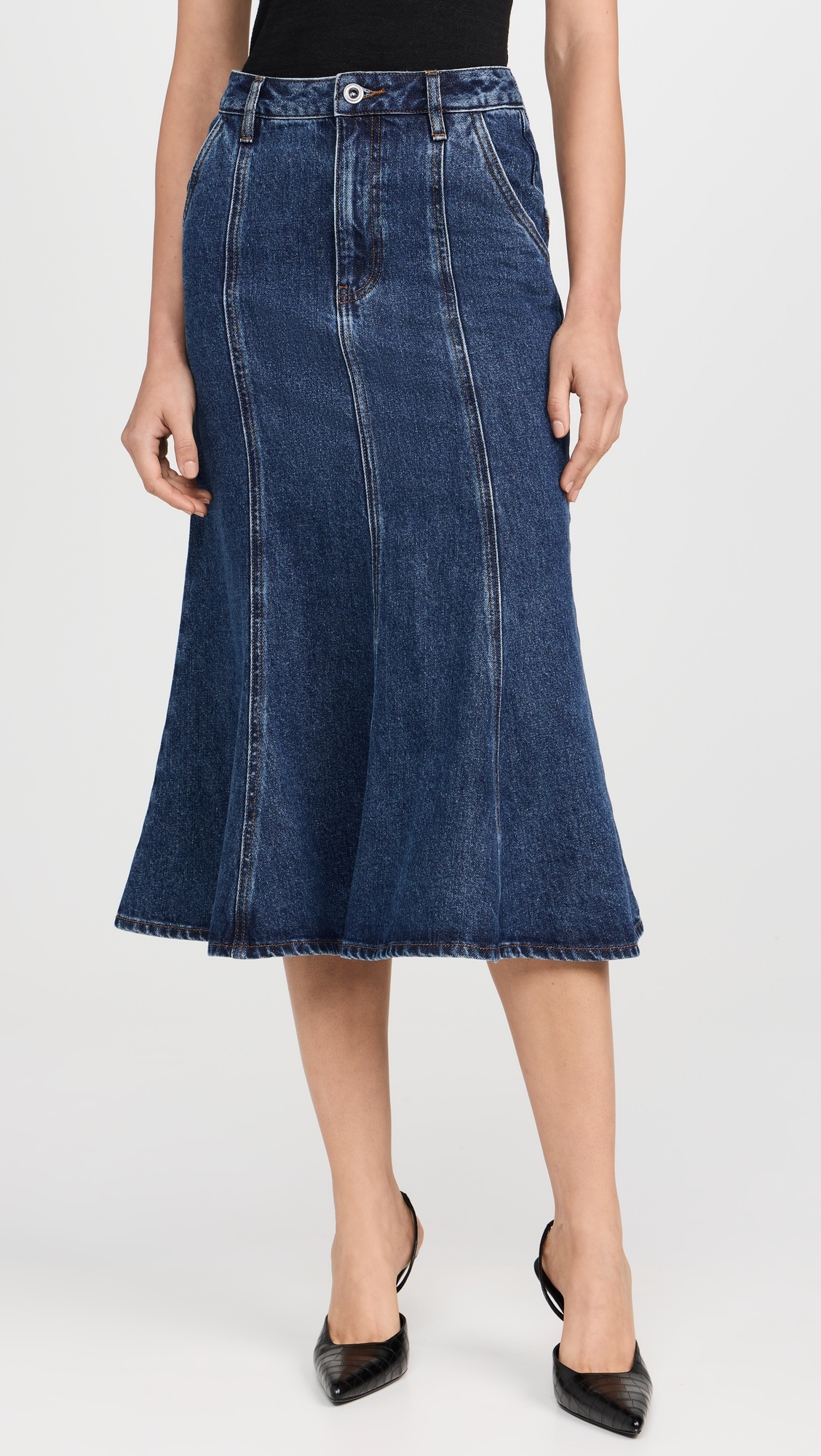 【関税&送料込】Self-Portrait Denim Flared Midi Skirt Self-Portrait Flared denim midi skirt Self-Portrait