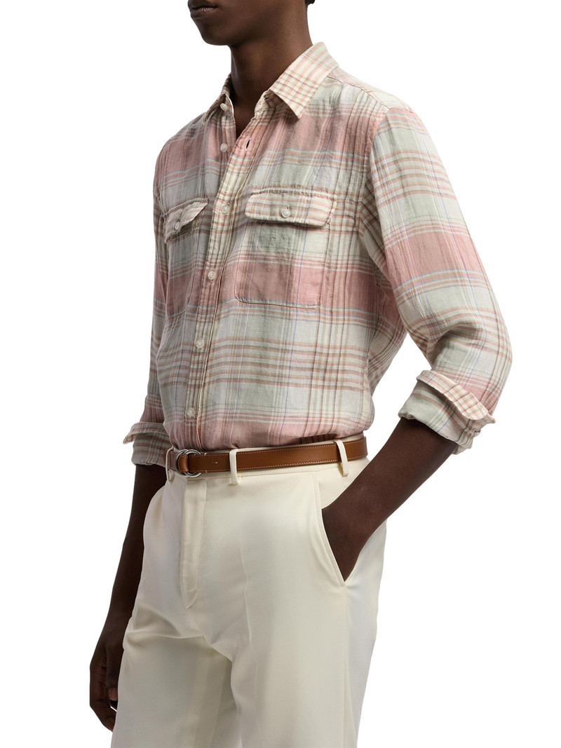 Men's Plaid Linen Long-Sleeve Sport Shirt - Raspberry 5