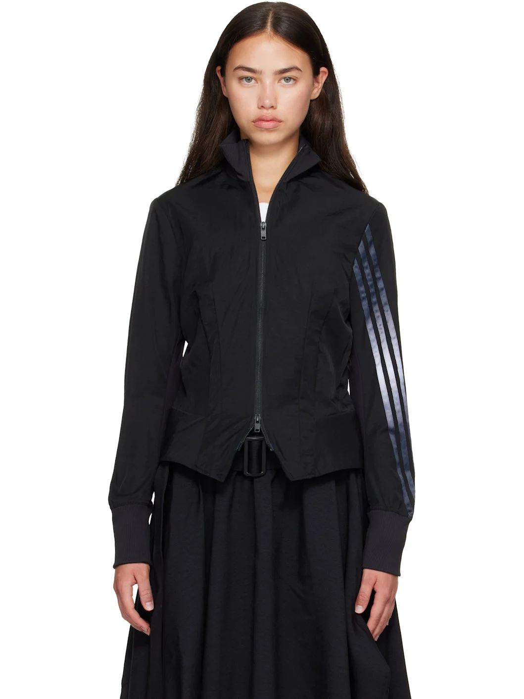 Black Gradient 3-Stripes Nylon Track Jacket - 1