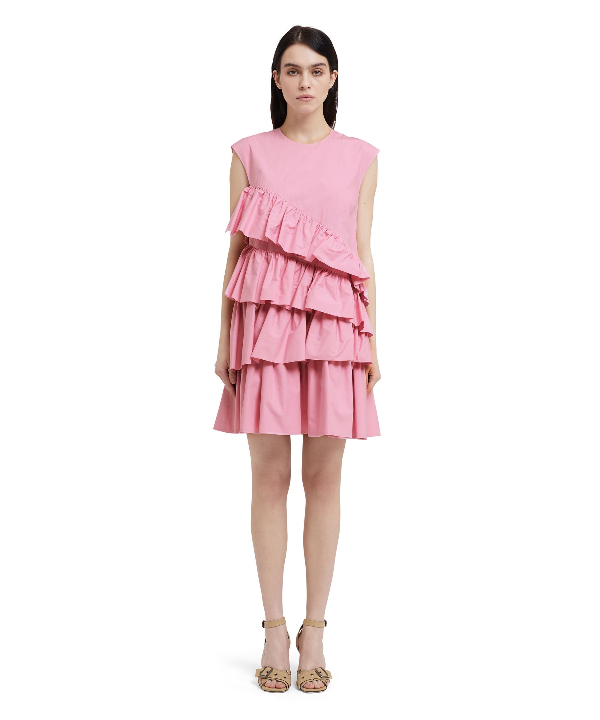 Sleeveless poplin dress with ruffles - 2