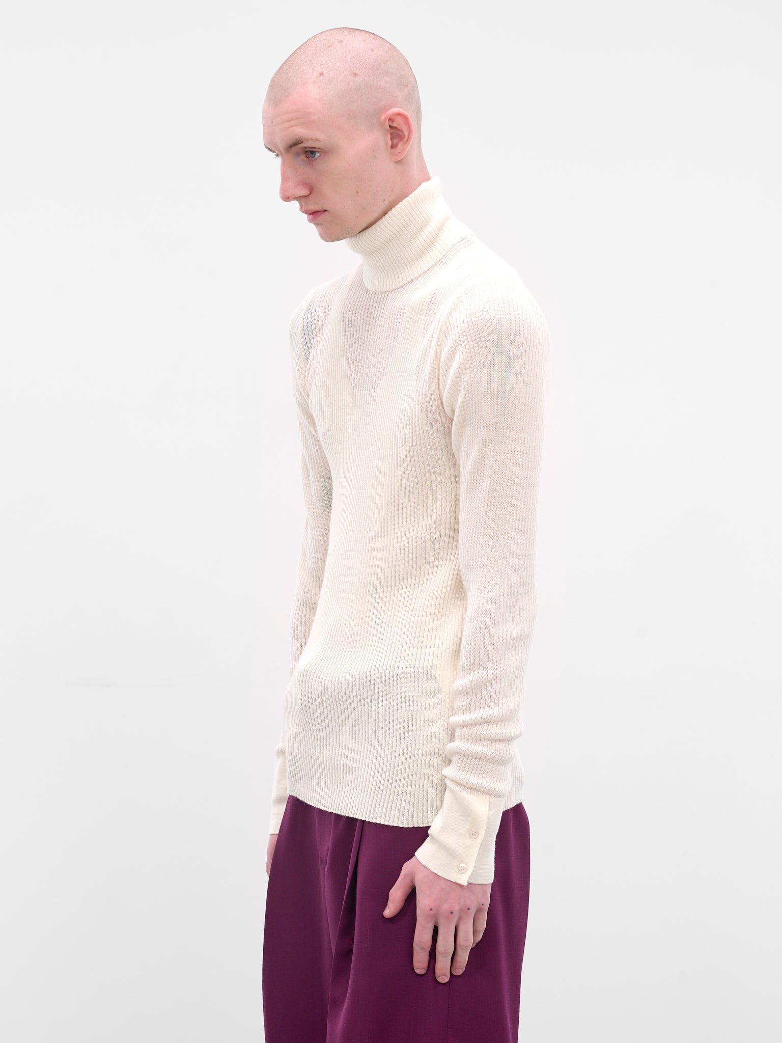 White Rib-Knit Turleneck Sweater - 2