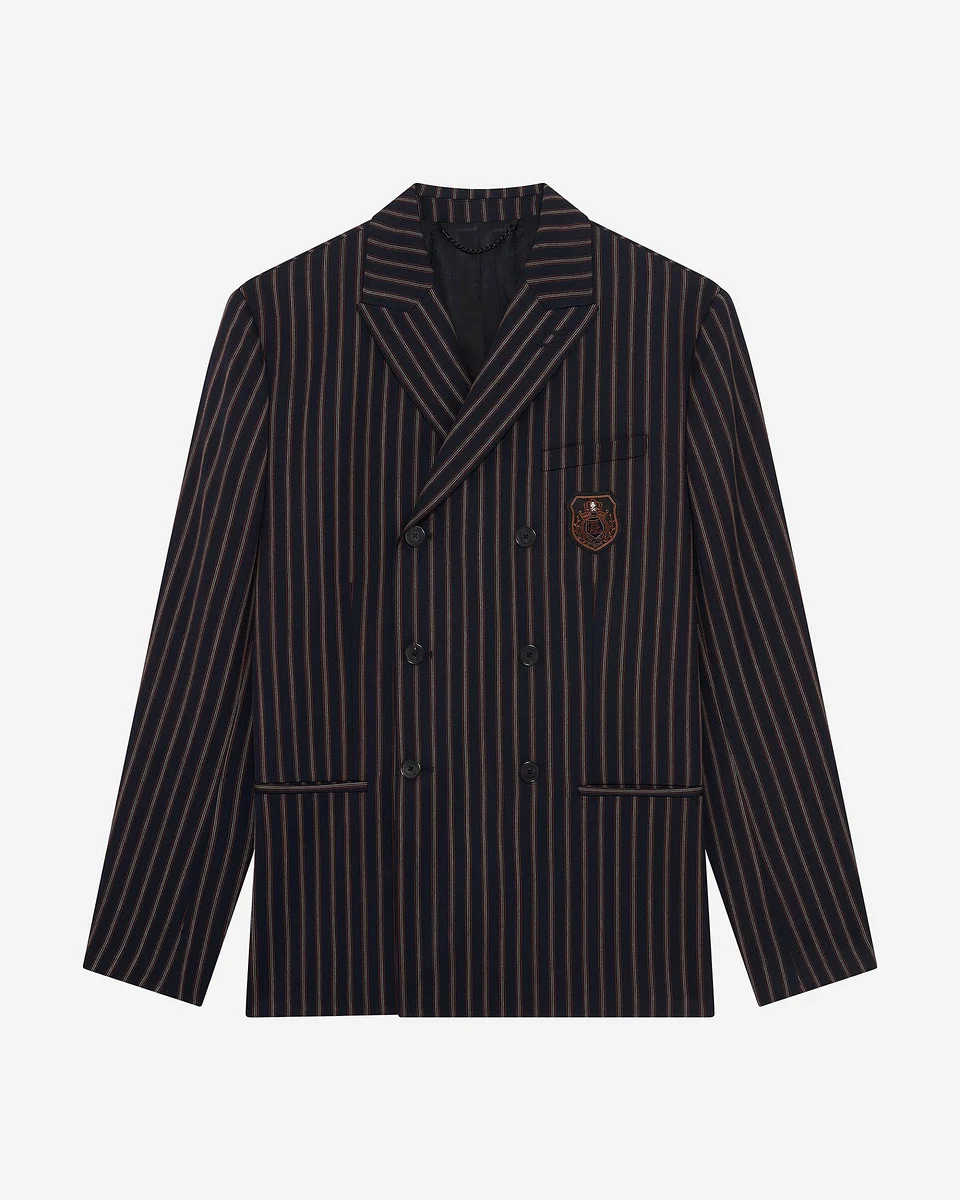 NAVY STRIPED DOUBLE-BREASTED JACKET - 1