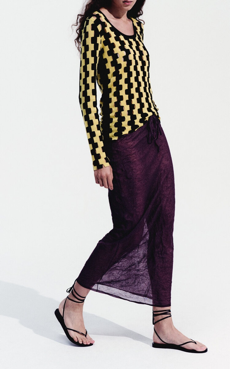 ZANKOV Rita Perforated Intarsia-Knit Wool Top yellow outlook