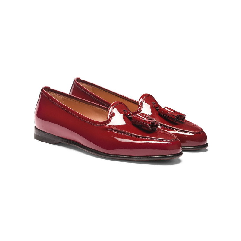 Santoni Women's red patent leather Andrea tassel loafer outlook