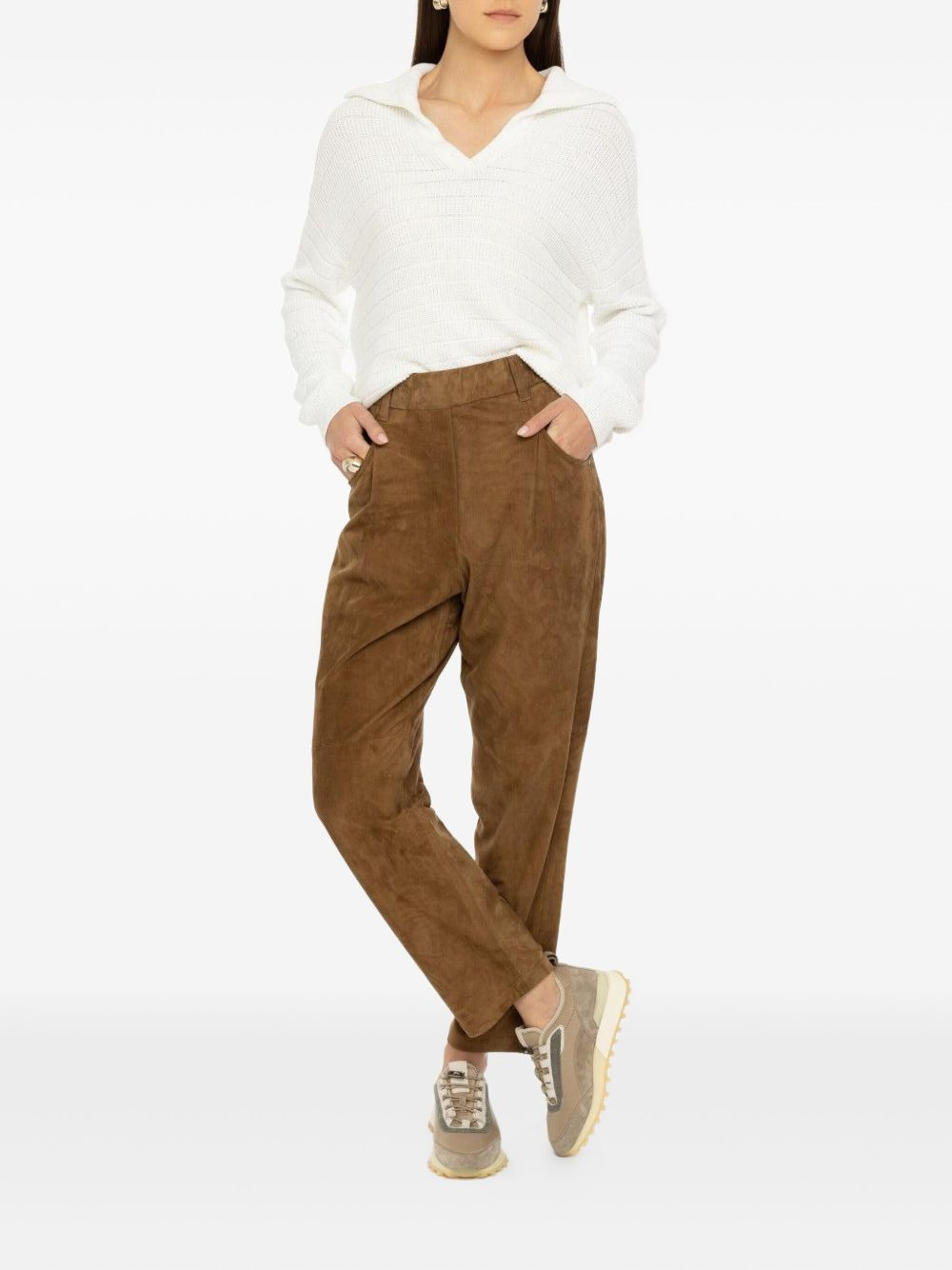 pull-on suede trousers - 2