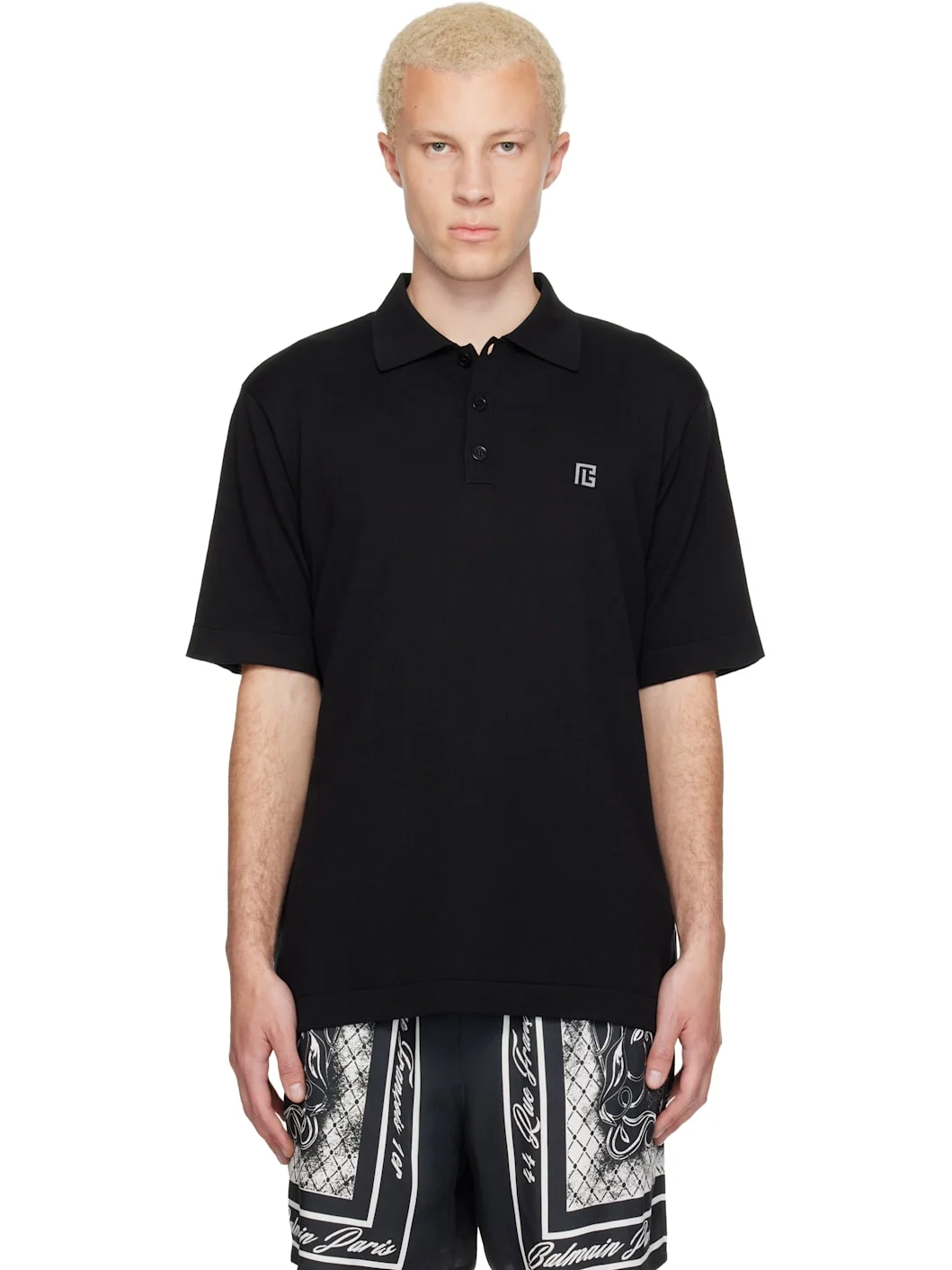 Black Embroidered Cotton Polo - 1