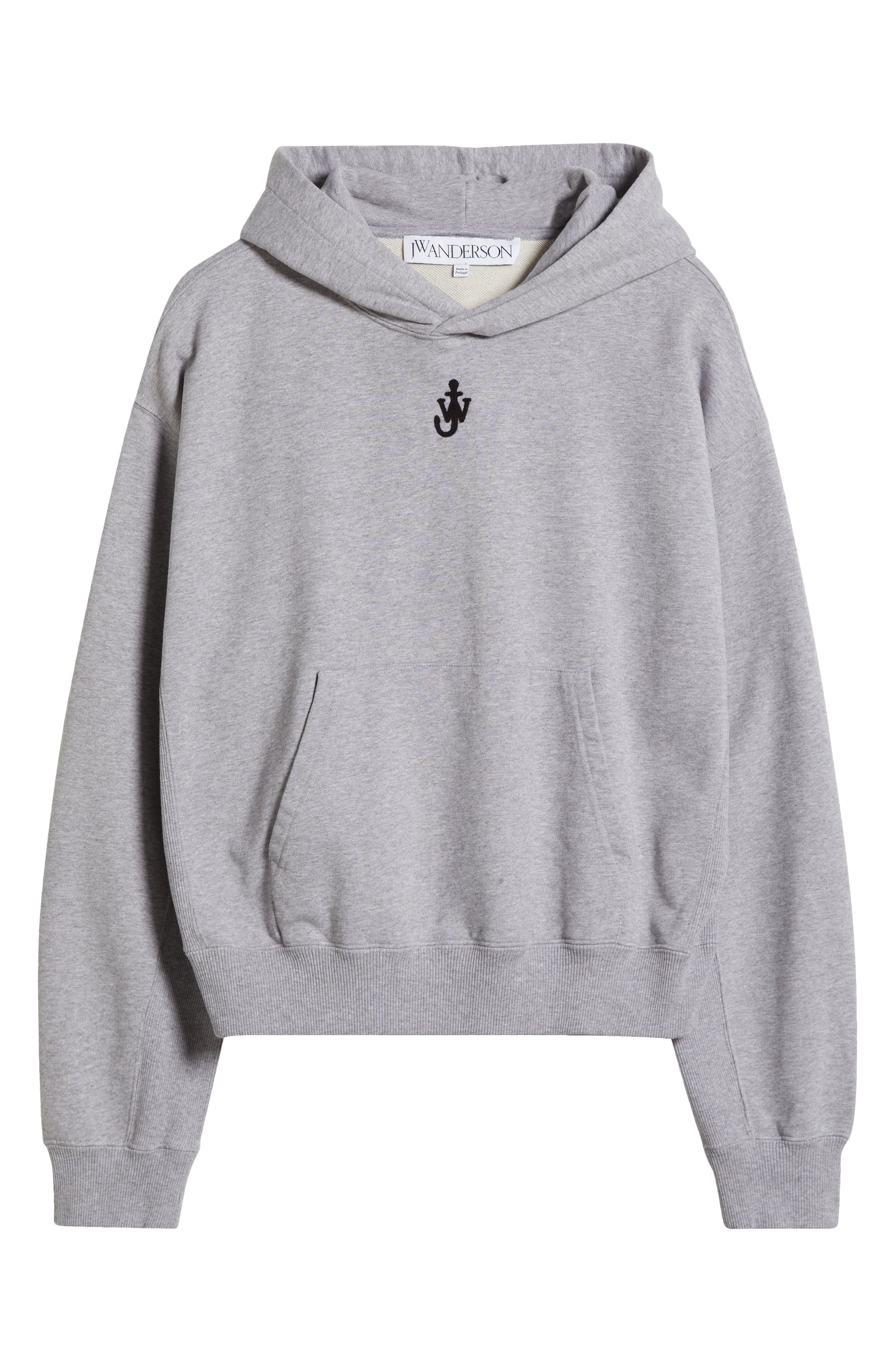 JW Anderson Anchor Logo Embroidered Crop Hoodie in 907 Grey Melange at Nordstrom - 1