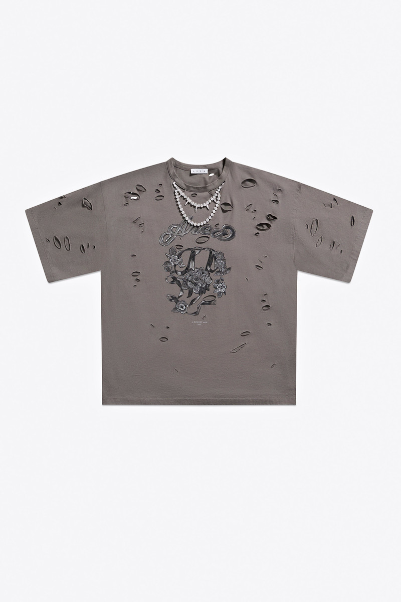 DISTRESSED CRYSTAL EMBELLISHED GRAPHIC T-SHIRT 1