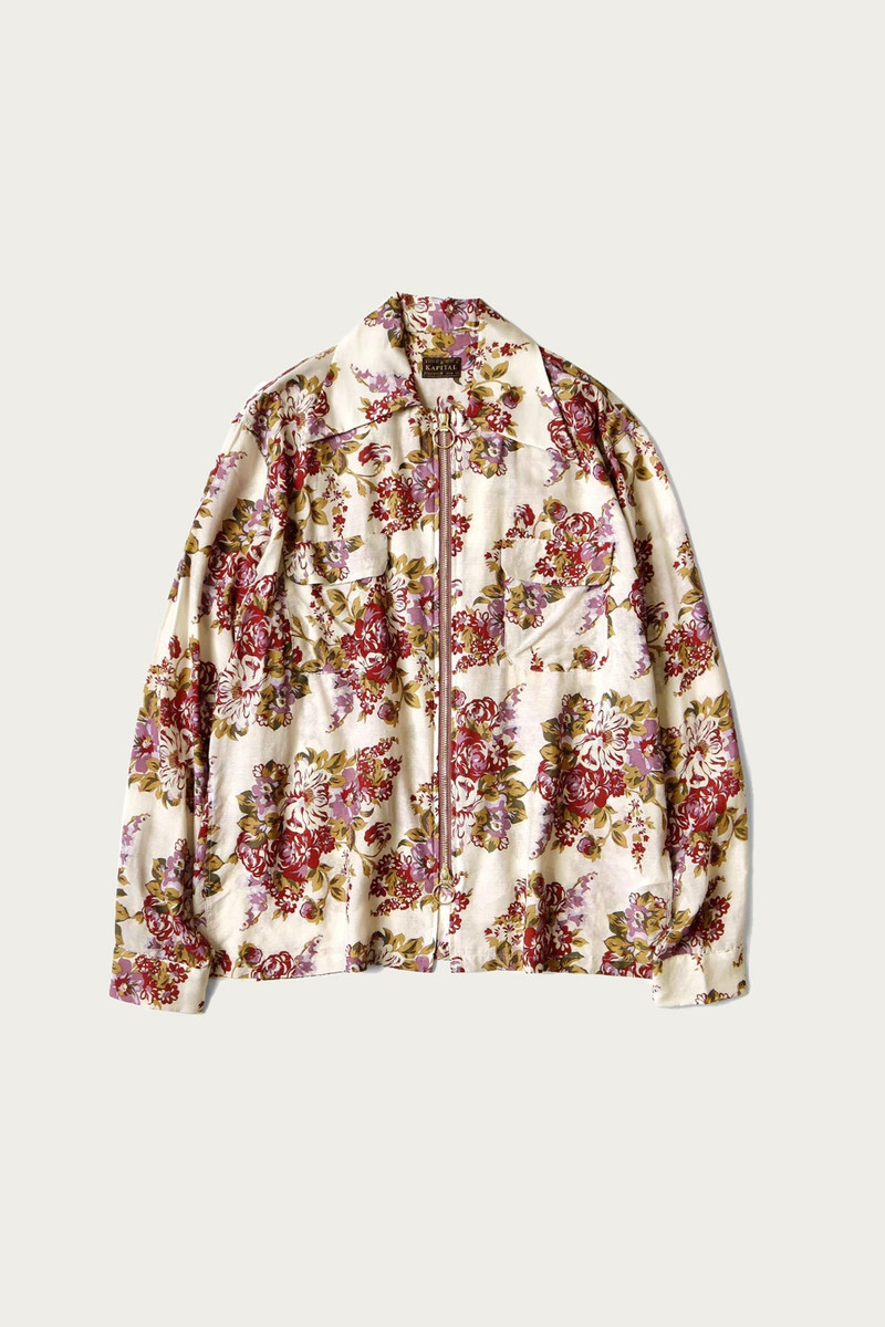 Silk Rayon CHAMPETRE MARIA DRIZZLE Open Collar Shirt - White/Purple 1
