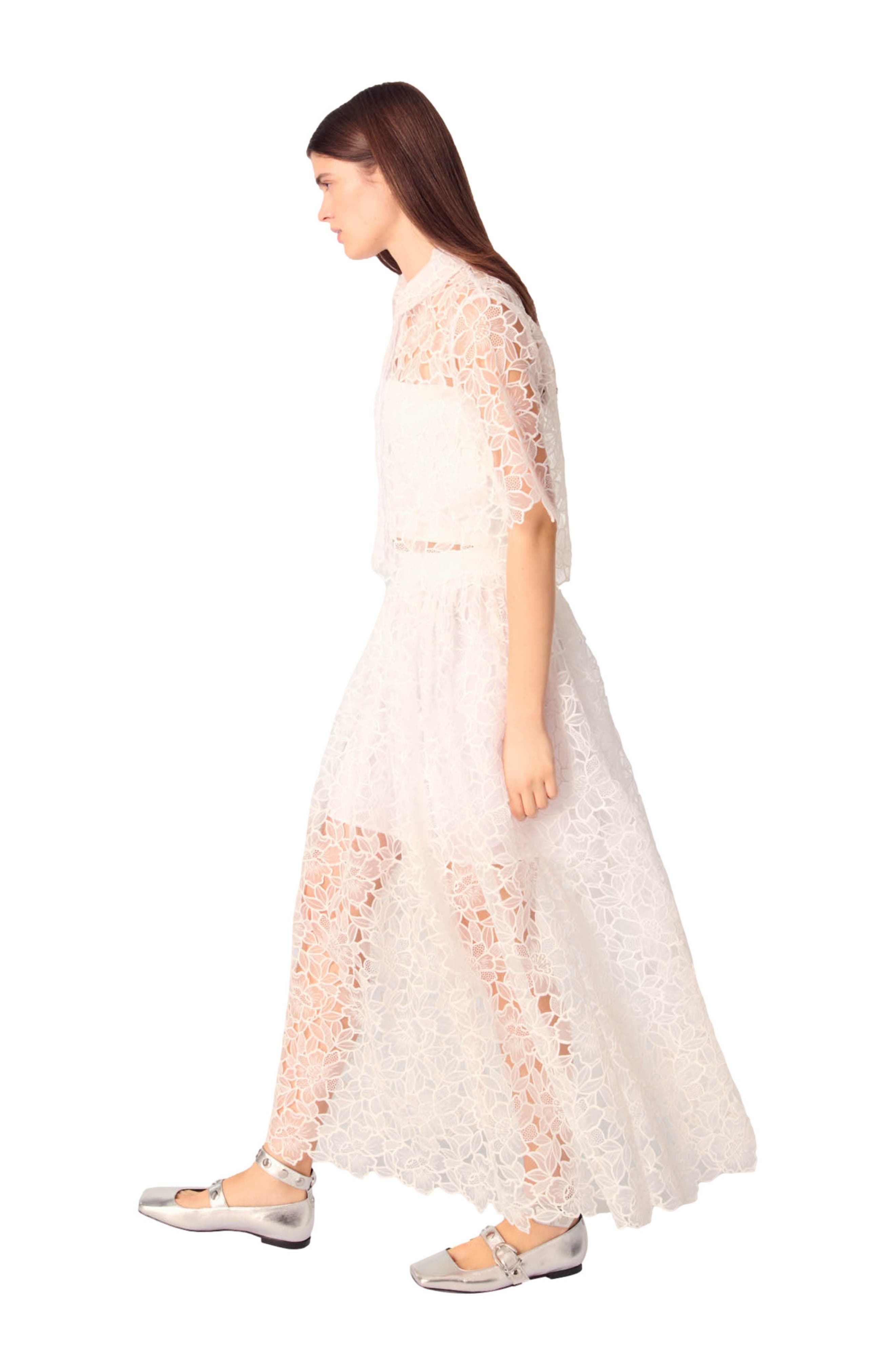 maje Floral guipure maxi skirt in White at Nordstrom - 6