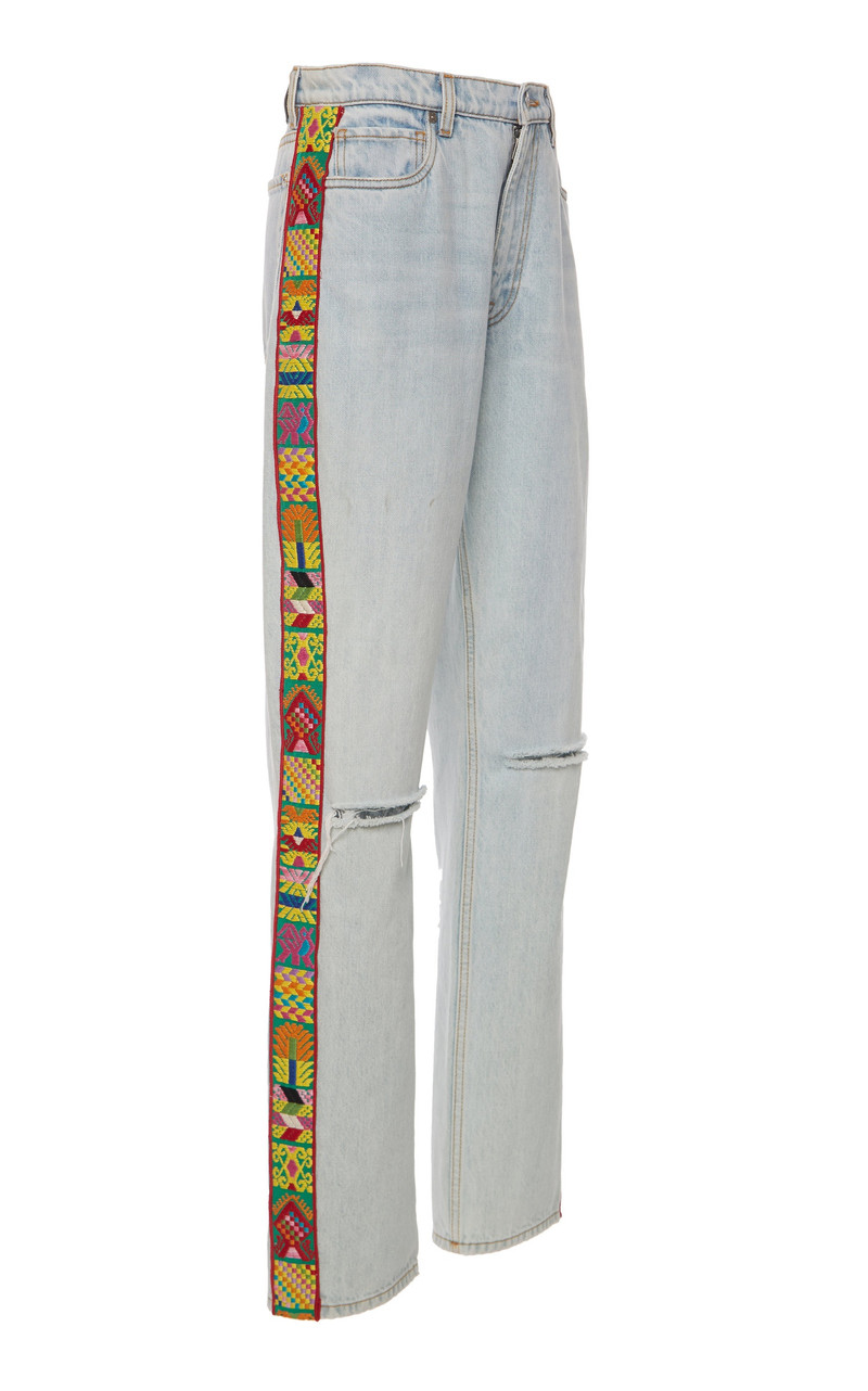 Embroidered Mid-Rise Straight-Leg Jeans light wash 4