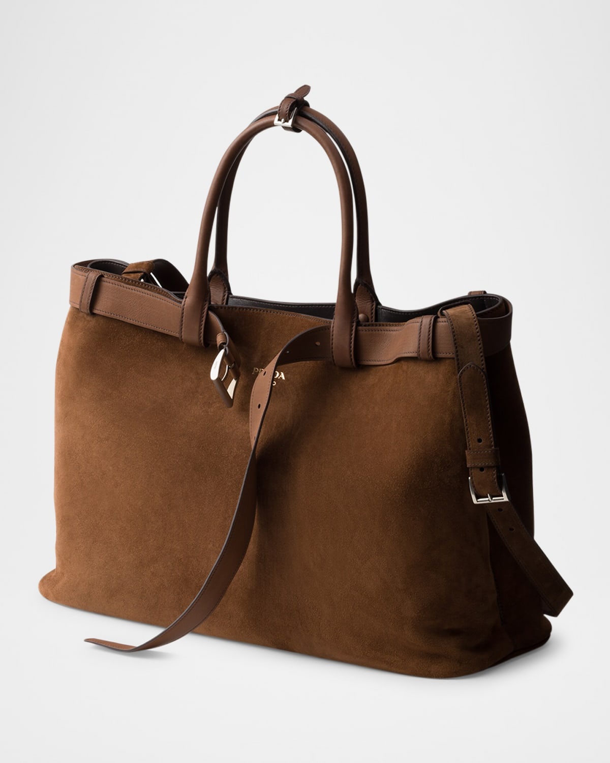 Men's Buckle Suede Shoulder Bag with Belt - 2