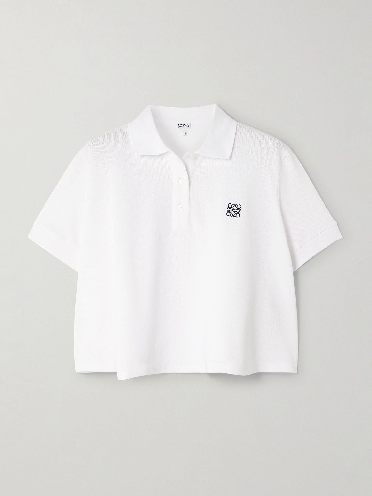 Cropped embroidered cotton-piqué polo shirt White - 1