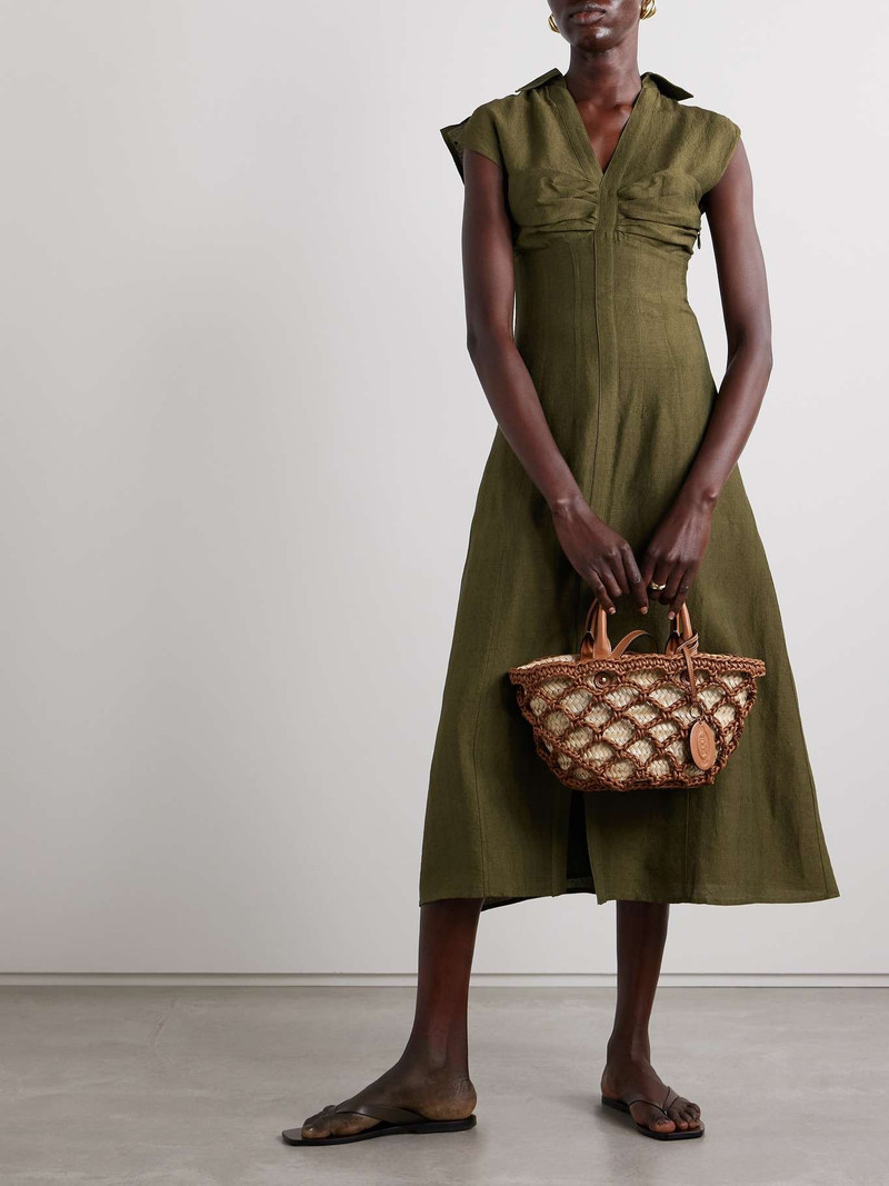 Cult Gaia Amora gathered pintucked slub woven midi dress outlook