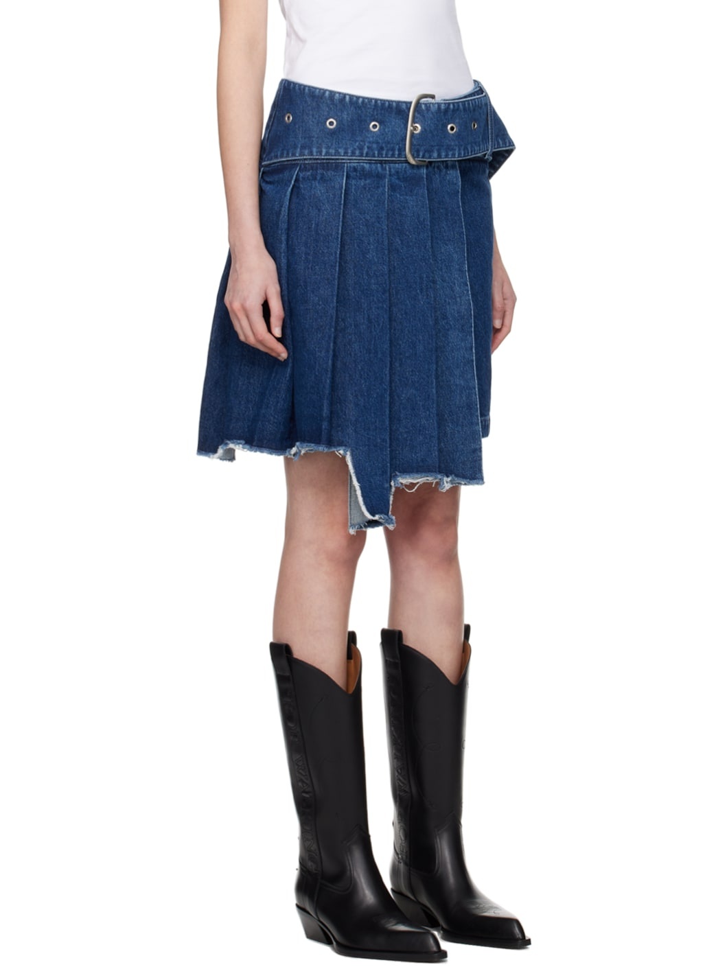 Blue Pleated Denim Miniskirt - 2