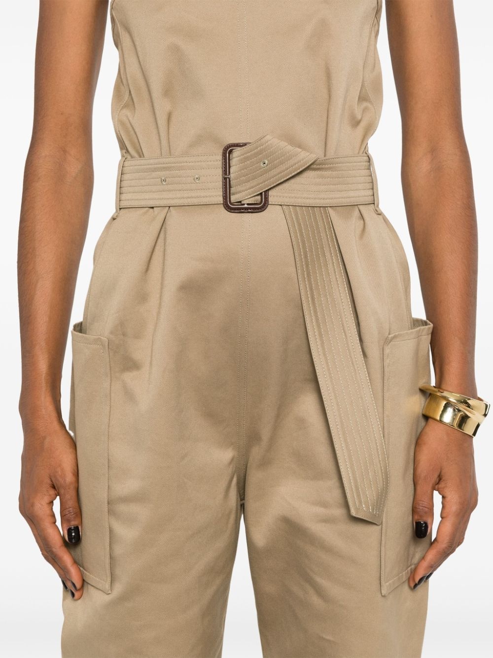 strapless belted cotton jumpsuit - 5