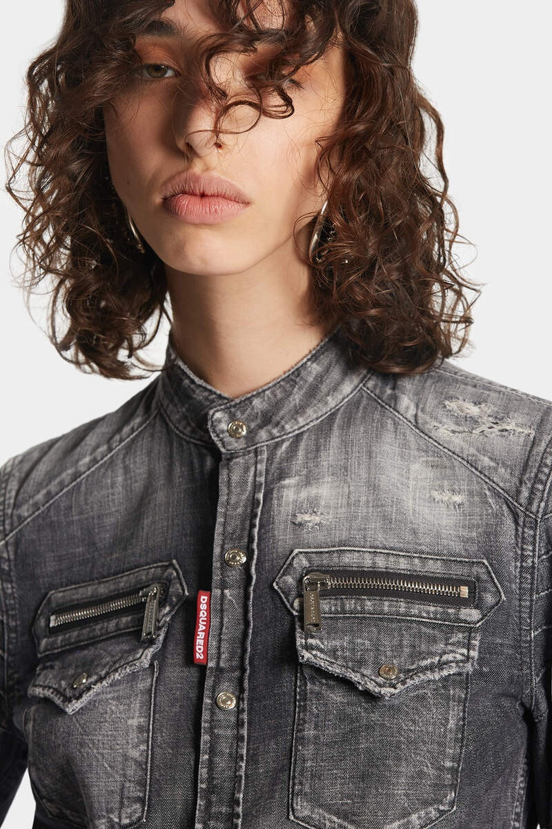 LIGHT GREY WASH WESTERN DENIM SHIRT 5