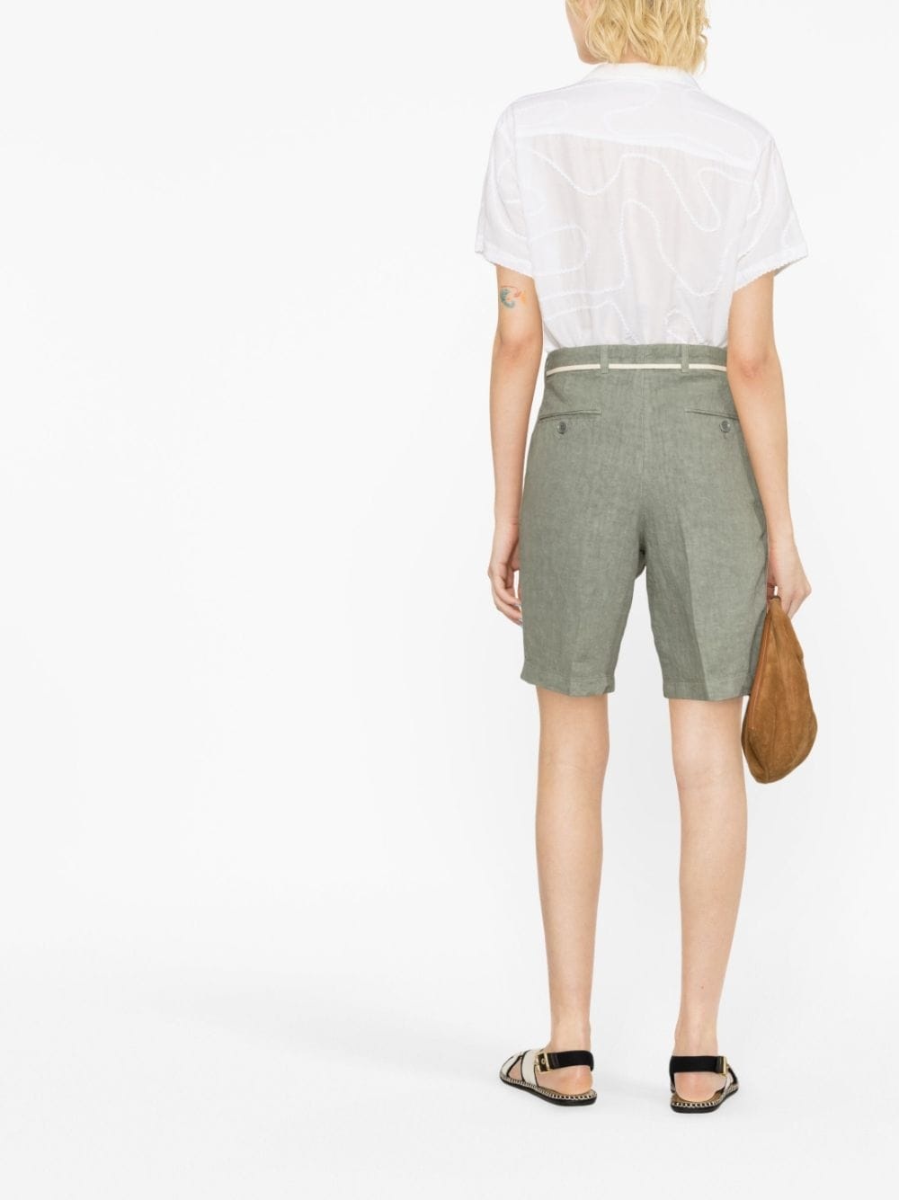 tie-waist linen shorts - 3