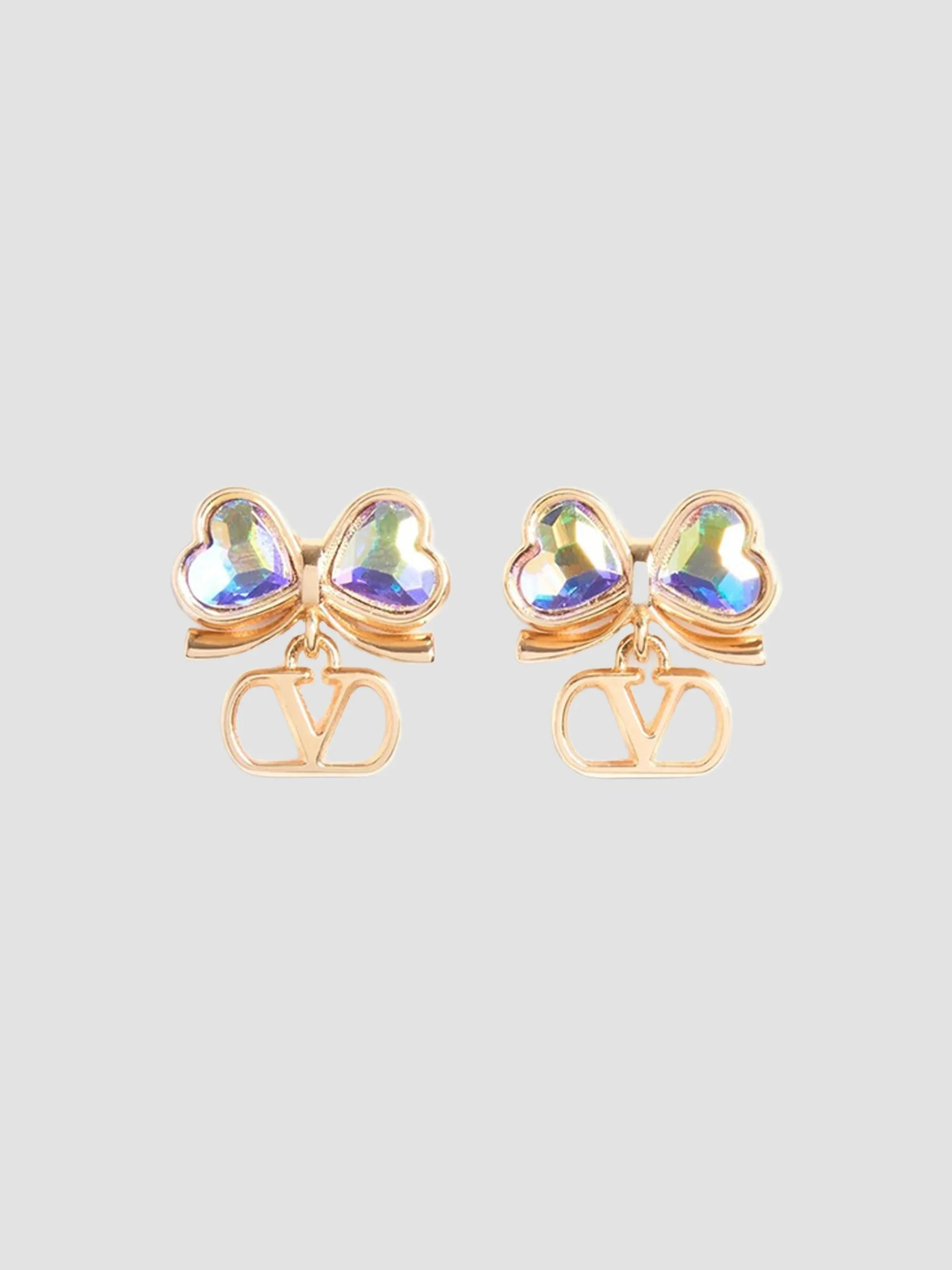 Women's VLogo Floc Earrings in Metal and Crystals - Gold Multicolor - 1