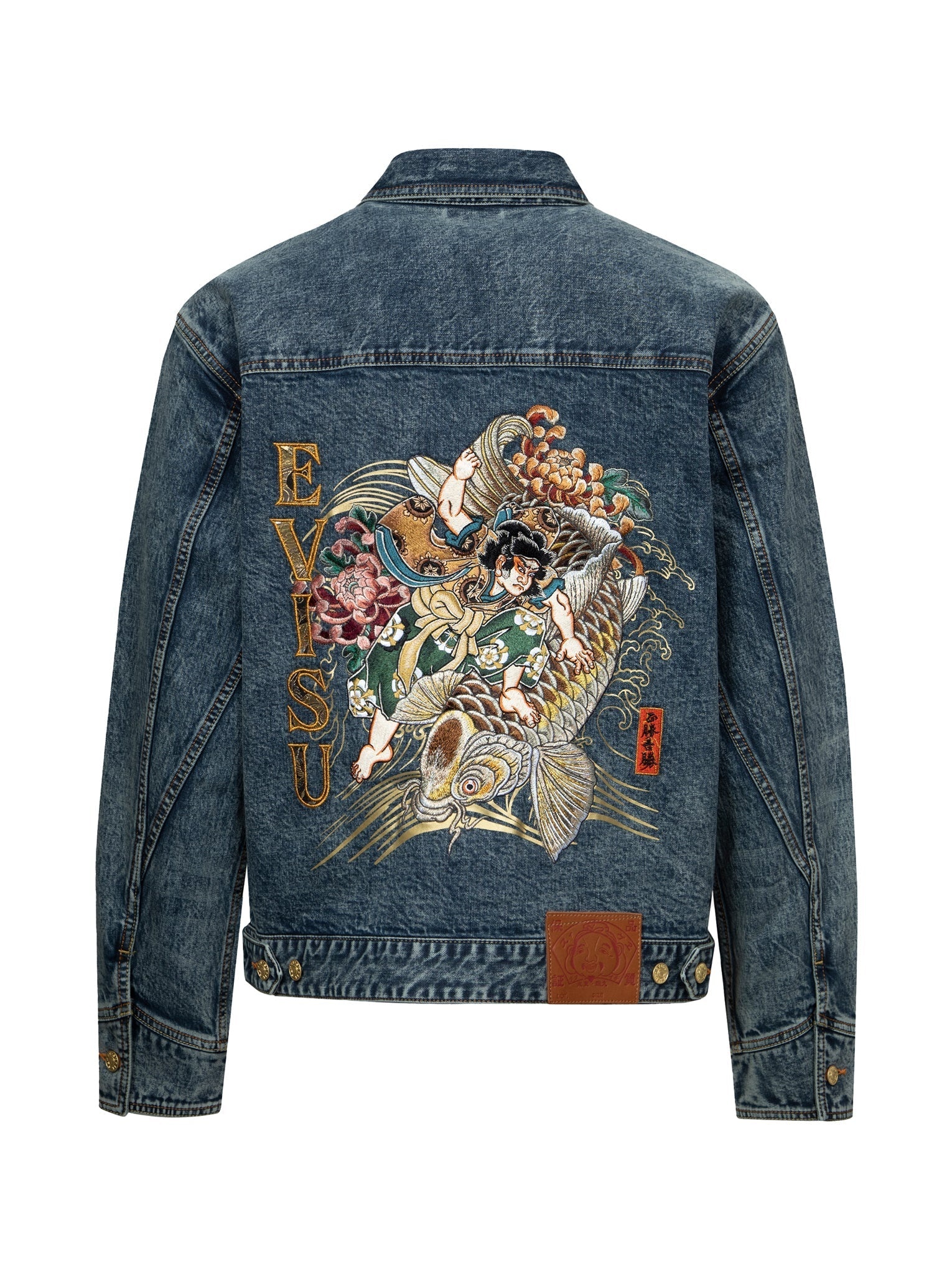 KAMON AND SEAGULL BROCADE APPLIQUÉ WITH CARP EMBRODIERY RELAX FIT DENIM JACKET - 15
